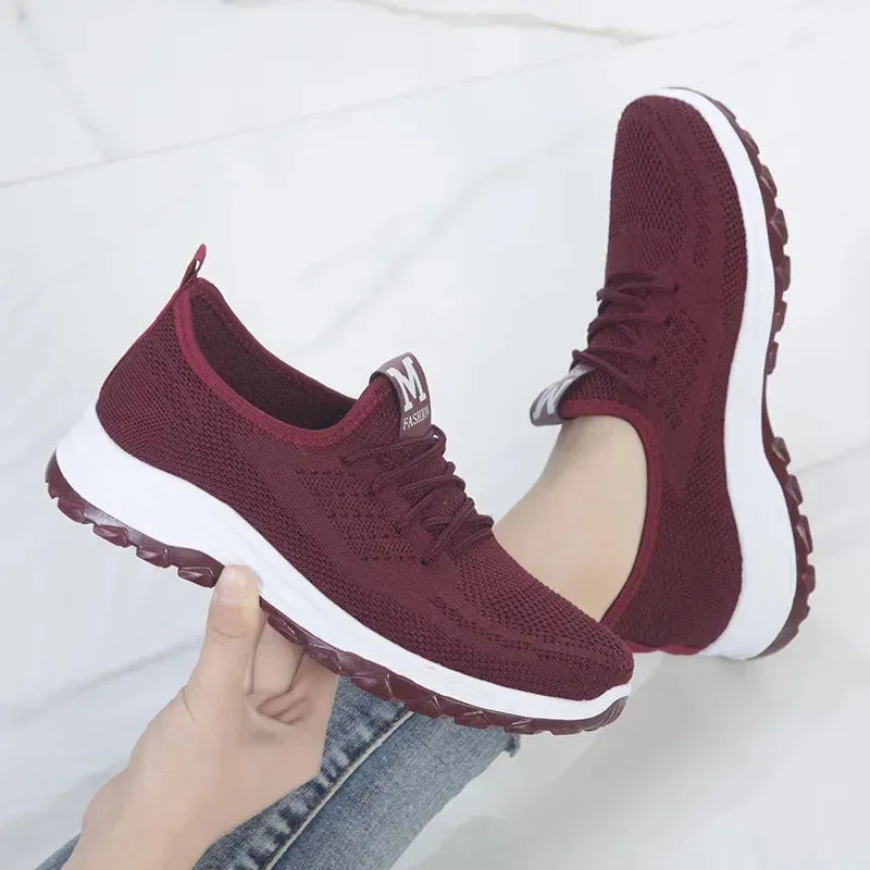 2023 Women's Mesh Vulcanized Sneakers | Lightweight Spring Casual Flats | Comfortable Knitted Lace-Up Shoes