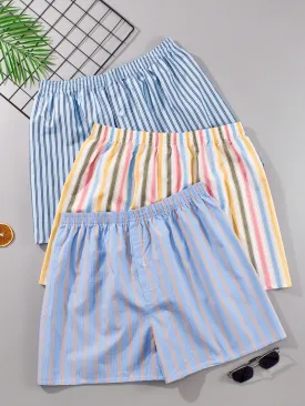 3pcs/Pack Men's Lightweight Striped Comfortable Aloha Shorts