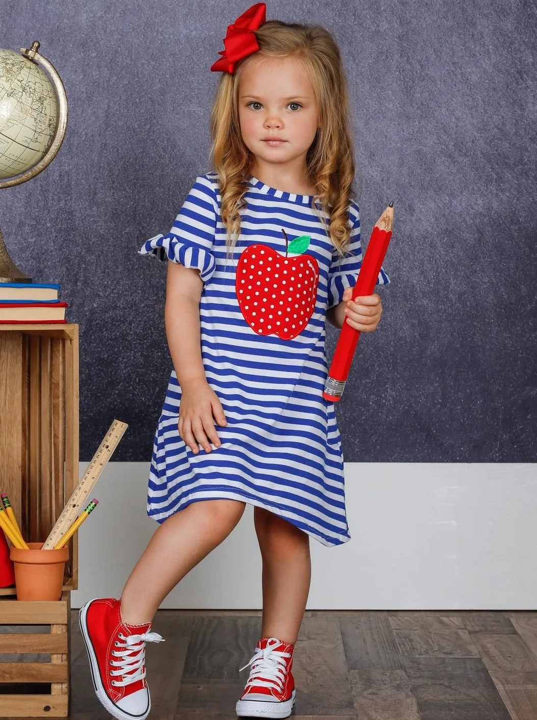 A is for Awesome Apple Striped Pocket Dress