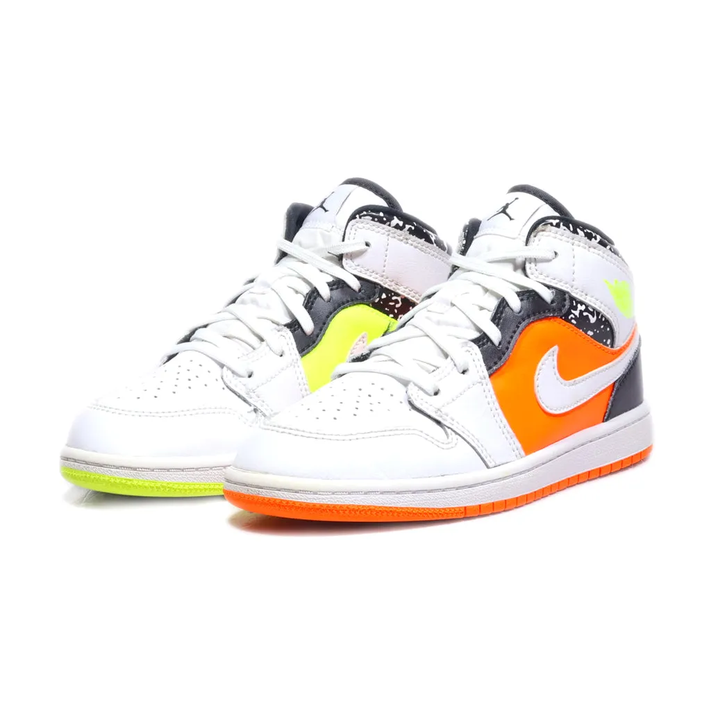 Air Jordan 1 Mid Gs Sneakers Leather White Colour For Kids