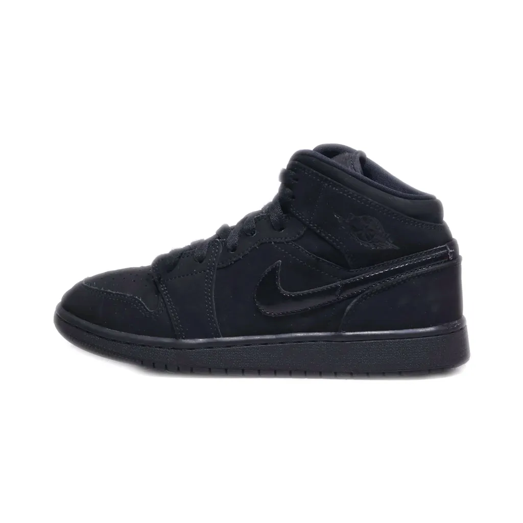 Air Jordan 1 Mid Retro Sneakers Leather Black Colour For Kids