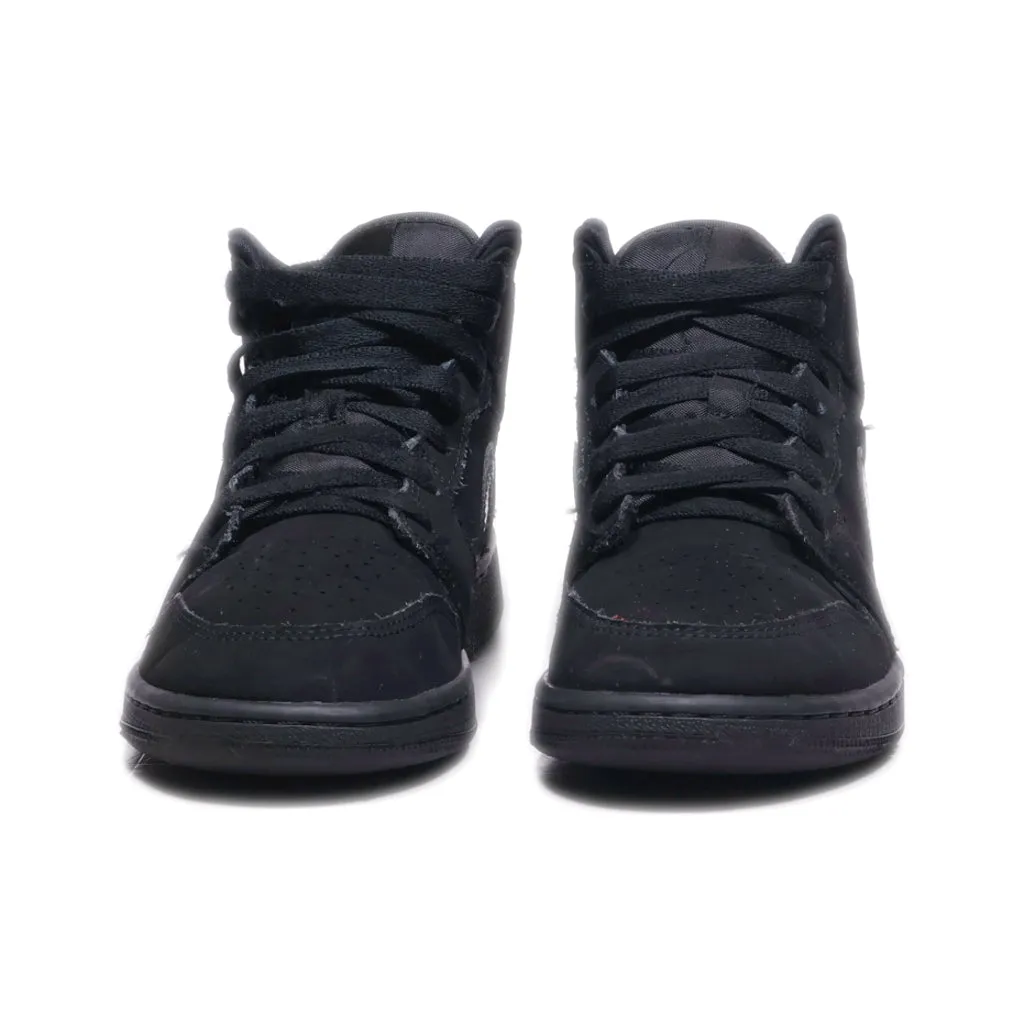 Air Jordan 1 Mid Retro Sneakers Leather Black Colour For Kids