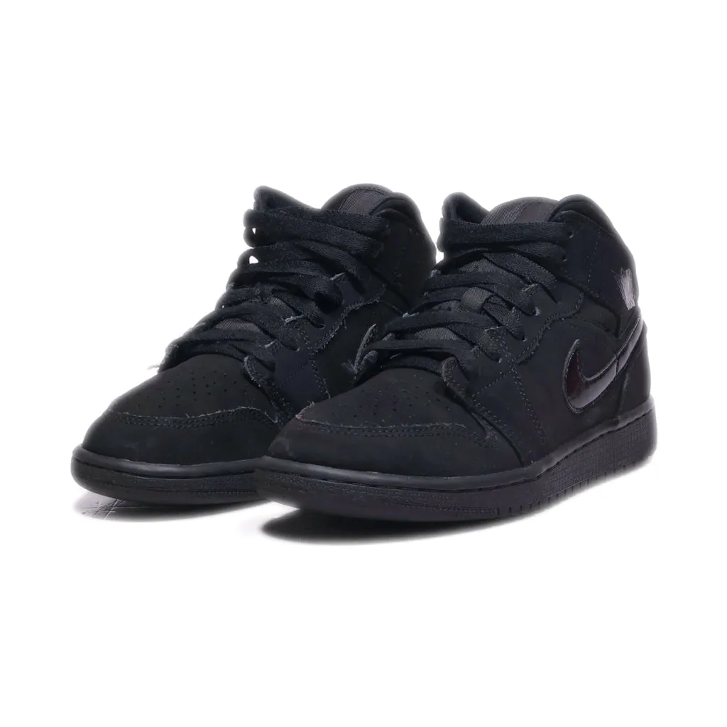 Air Jordan 1 Mid Retro Sneakers Leather Black Colour For Kids