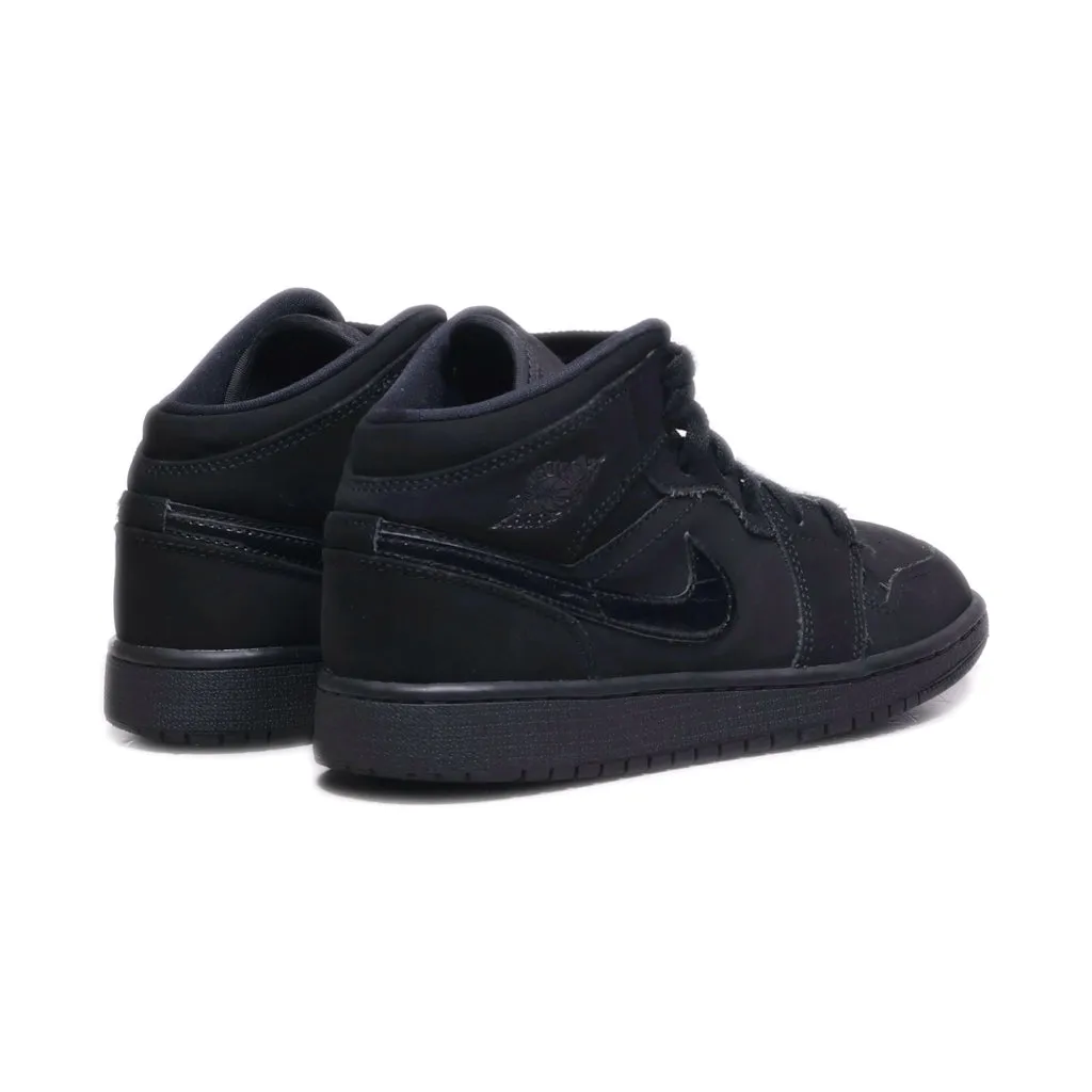 Air Jordan 1 Mid Retro Sneakers Leather Black Colour For Kids