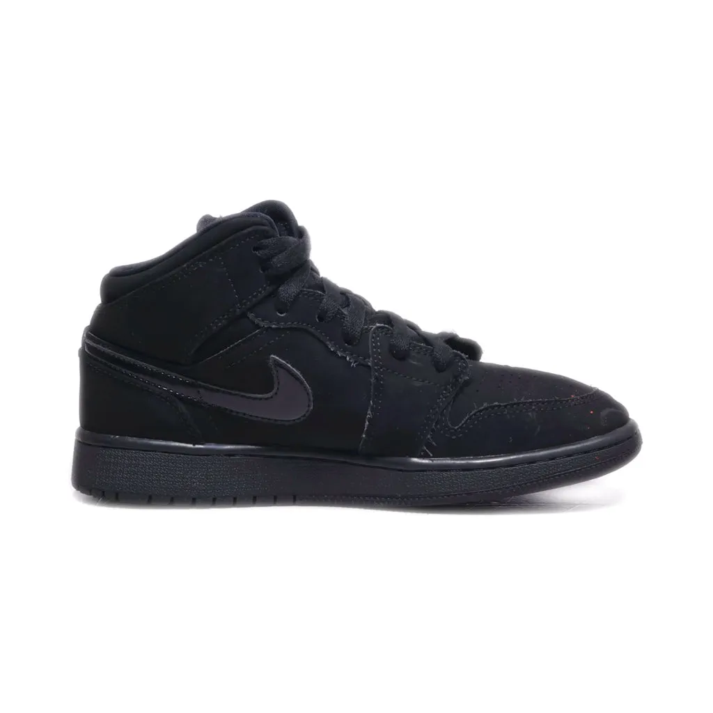 Air Jordan 1 Mid Retro Sneakers Leather Black Colour For Kids