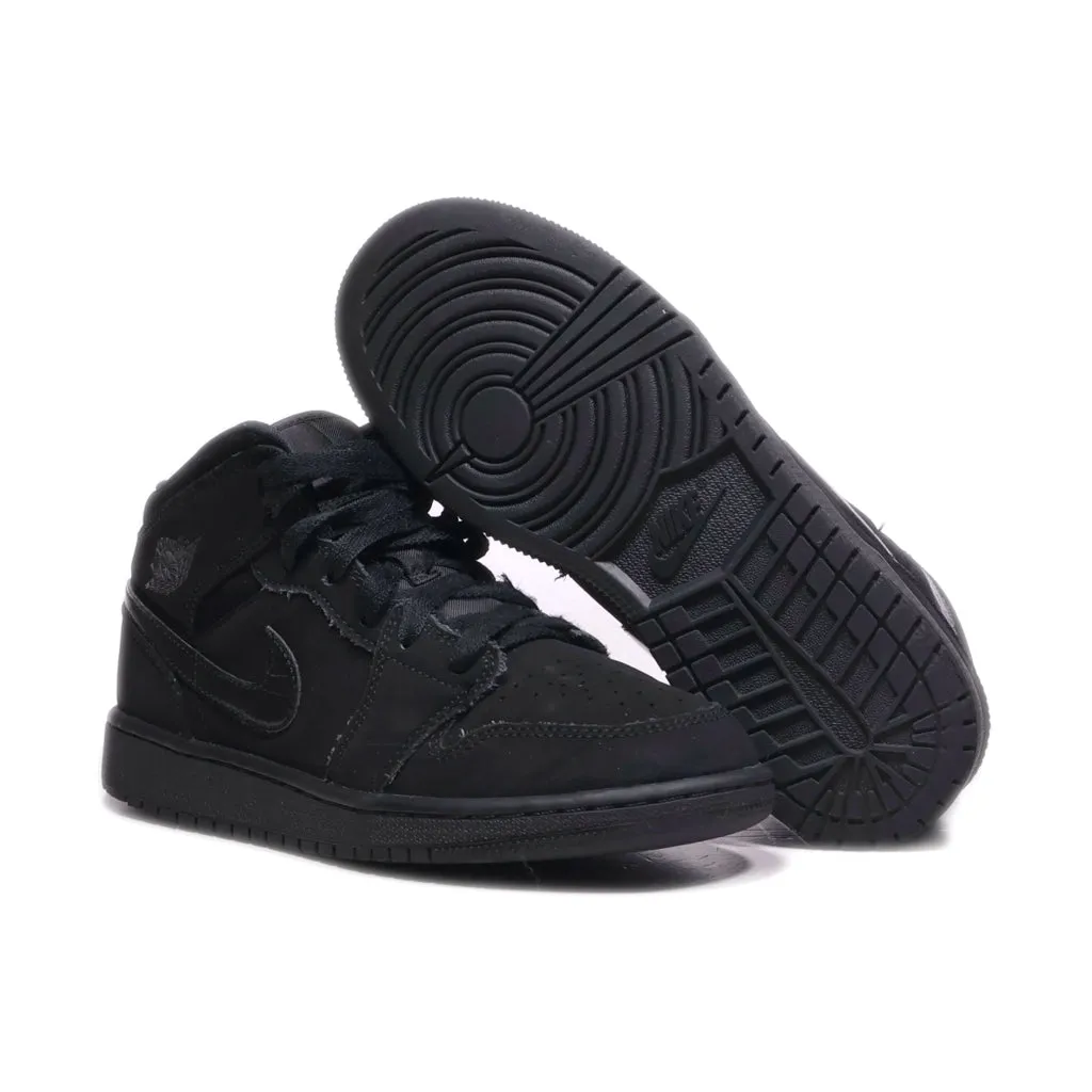 Air Jordan 1 Mid Retro Sneakers Leather Black Colour For Kids