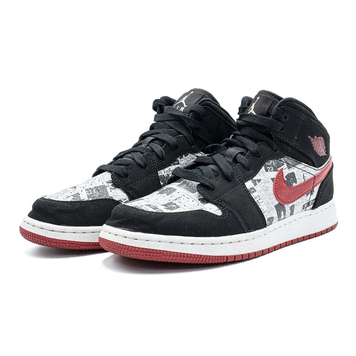 Air Jordan 1 Newspaper High-Top Sneakers Leather Black Colour For Women