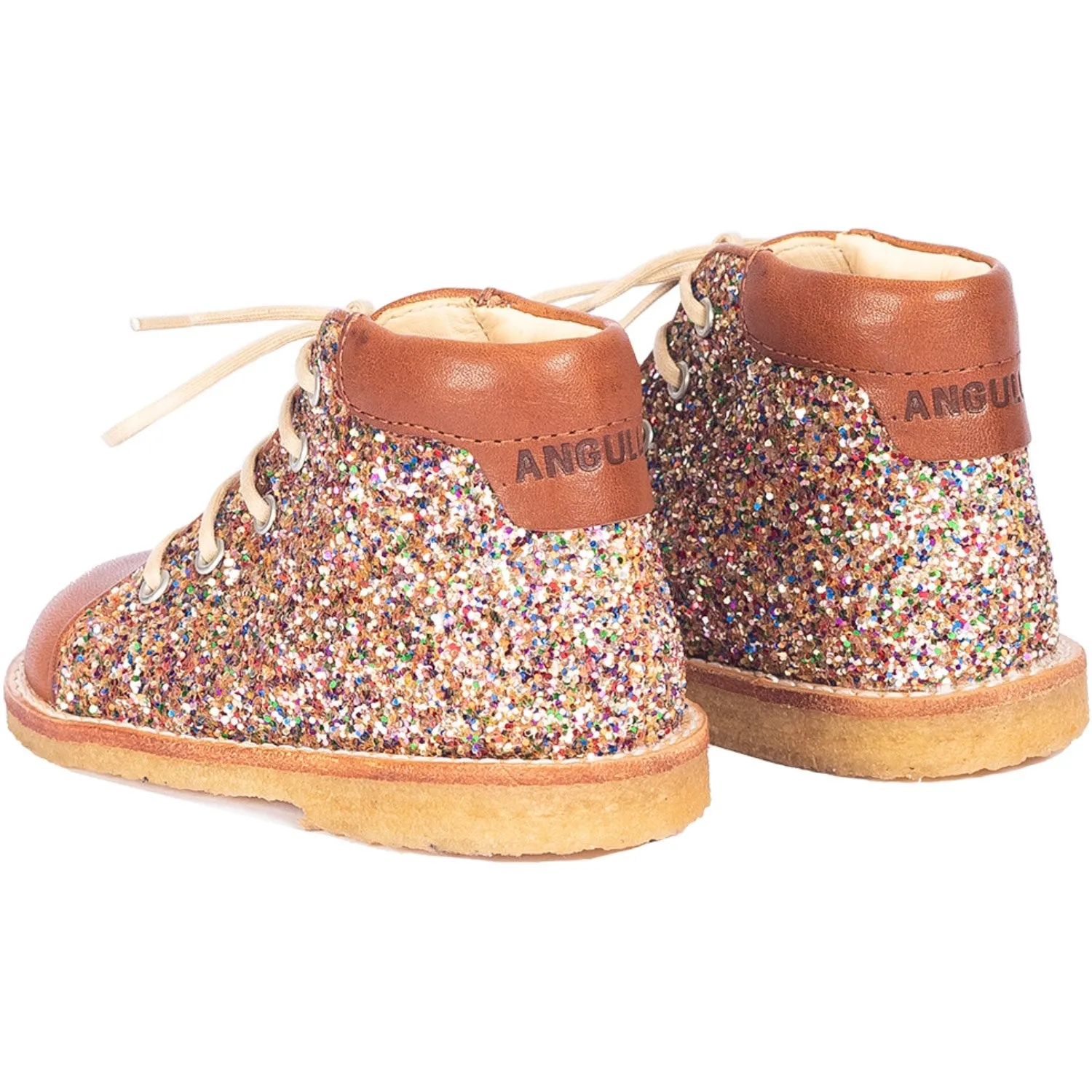 Angulus Cognac/Multi Glitter Classic Beginner Lace Shoes w. Glitter