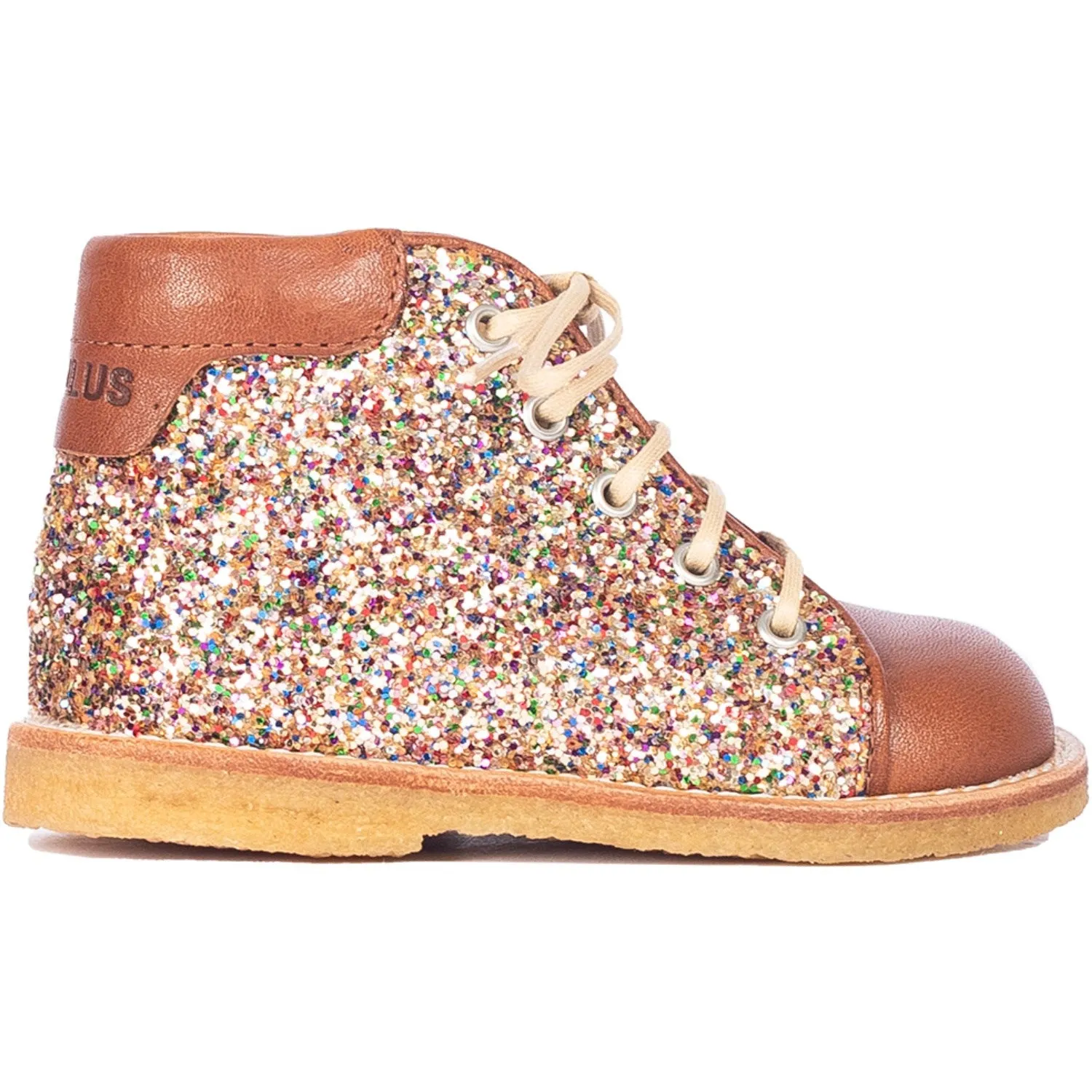 Angulus Cognac/Multi Glitter Classic Beginner Lace Shoes w. Glitter