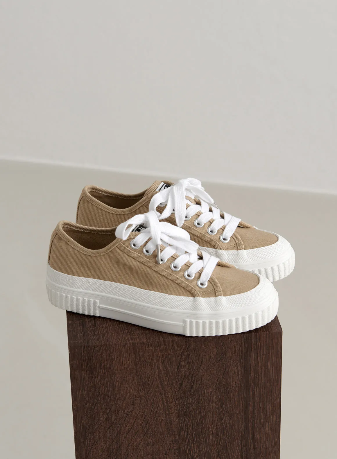 Beige Cotton Canvas Sneakers