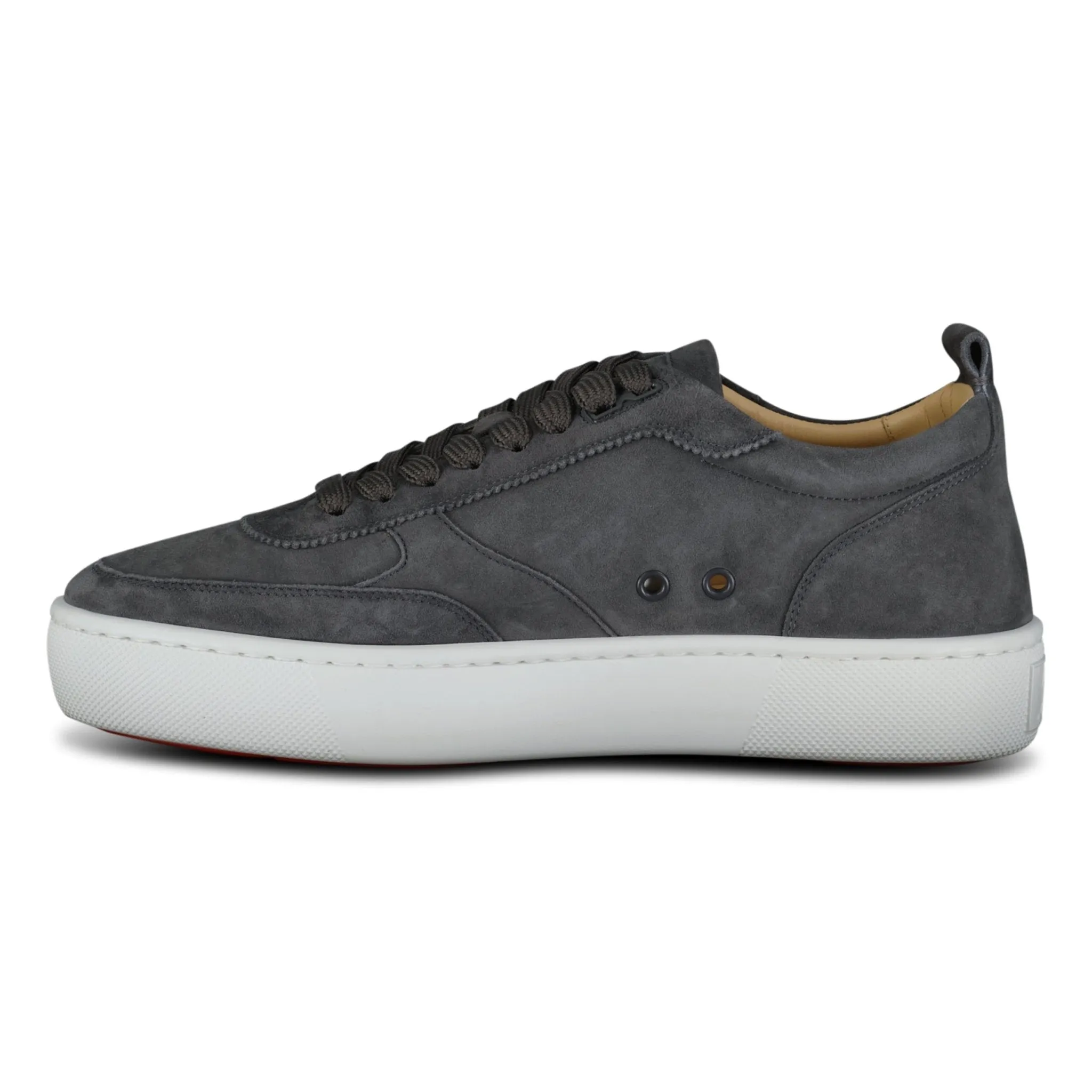 CHRISTIAN LOUBOUTIN HAPPY RUI FLAT SUEDE TRAINERS SMOKE