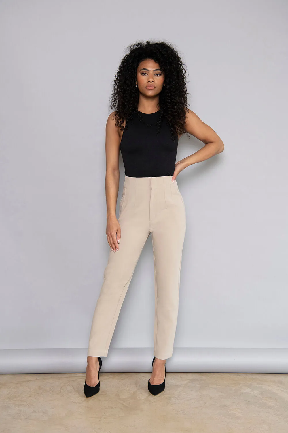 Curve Cigarette Trousers - Sand