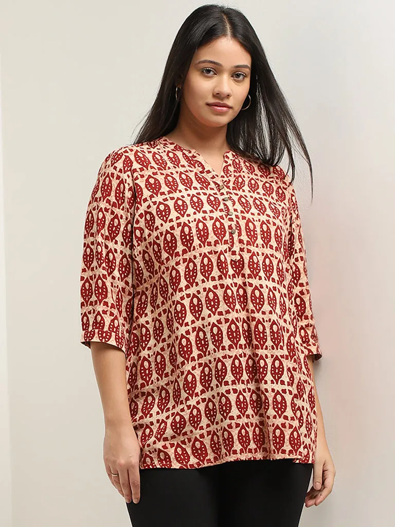 Diza Maroon Geometrical Design Straight Kurti