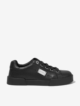 Dolce & Gabbana Kids Leather Lace Up Trainers in Black