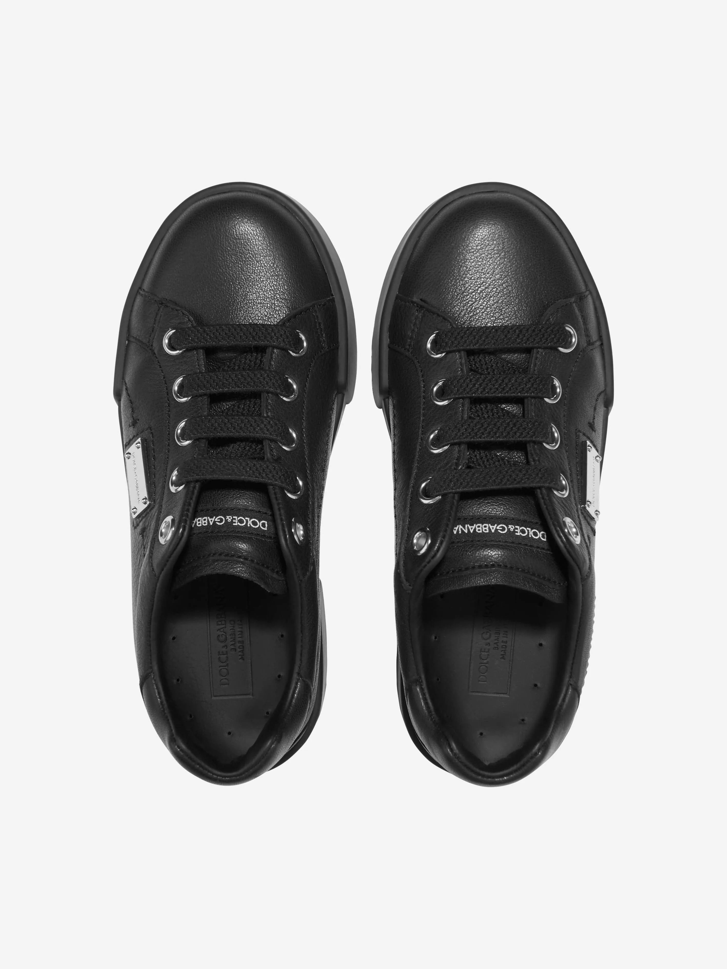 Dolce & Gabbana Kids Leather Lace Up Trainers in Black