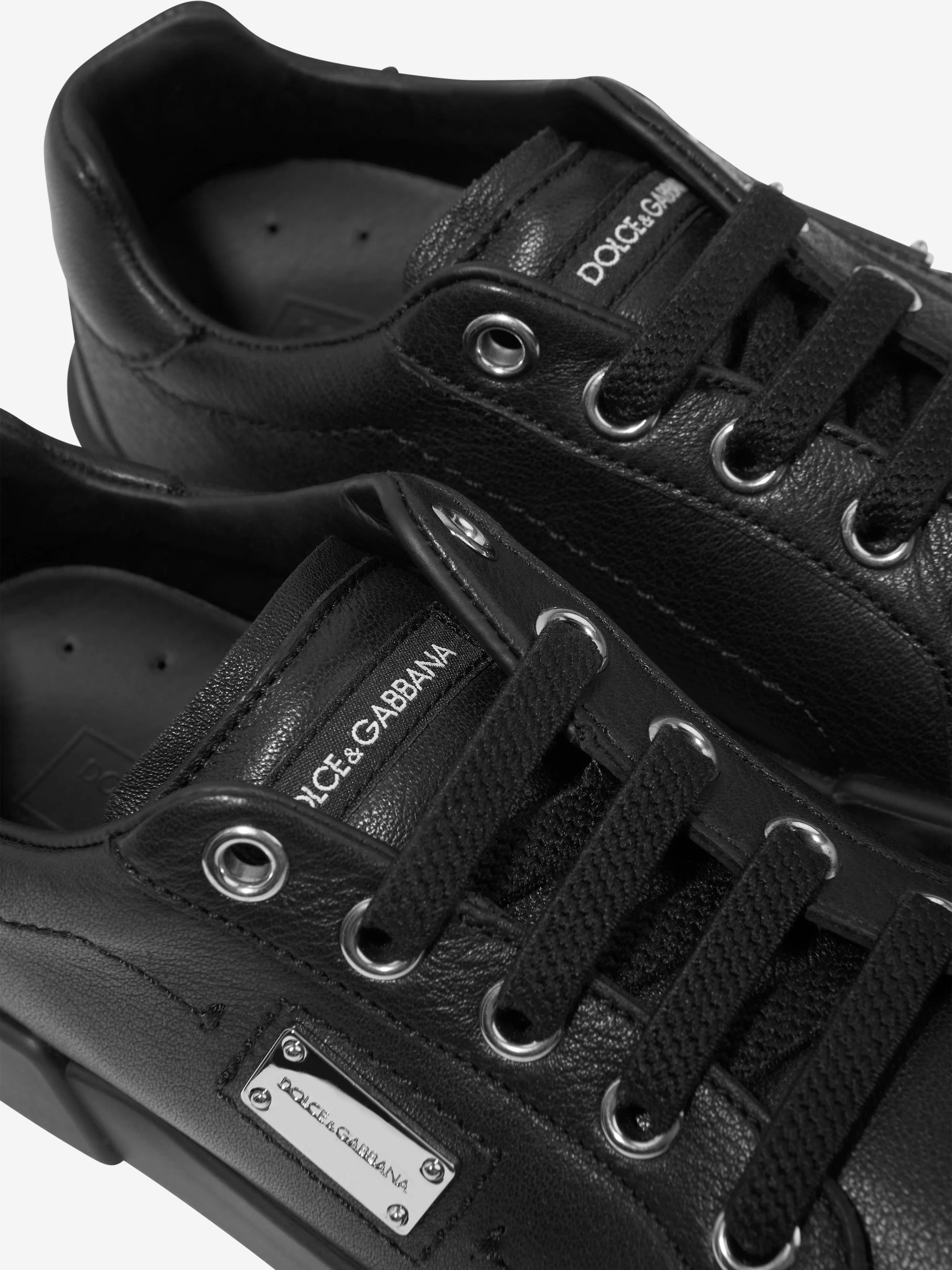 Dolce & Gabbana Kids Leather Lace Up Trainers in Black