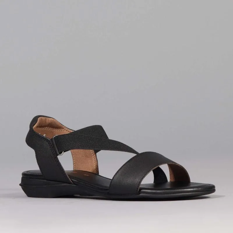 Elasticated Slingback Sandal in Black - 12618