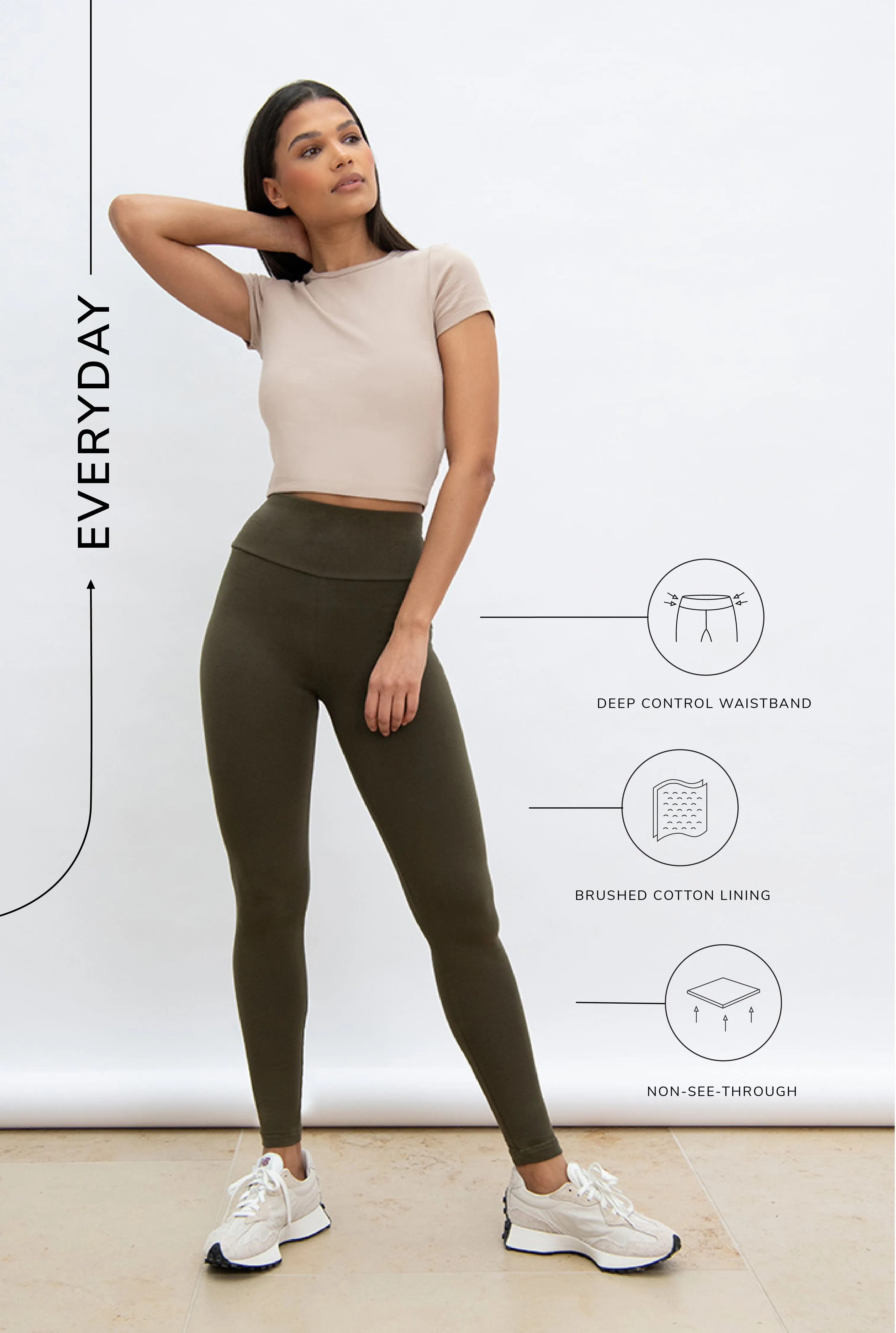 Everyday High Waisted Leggings - Khaki Green