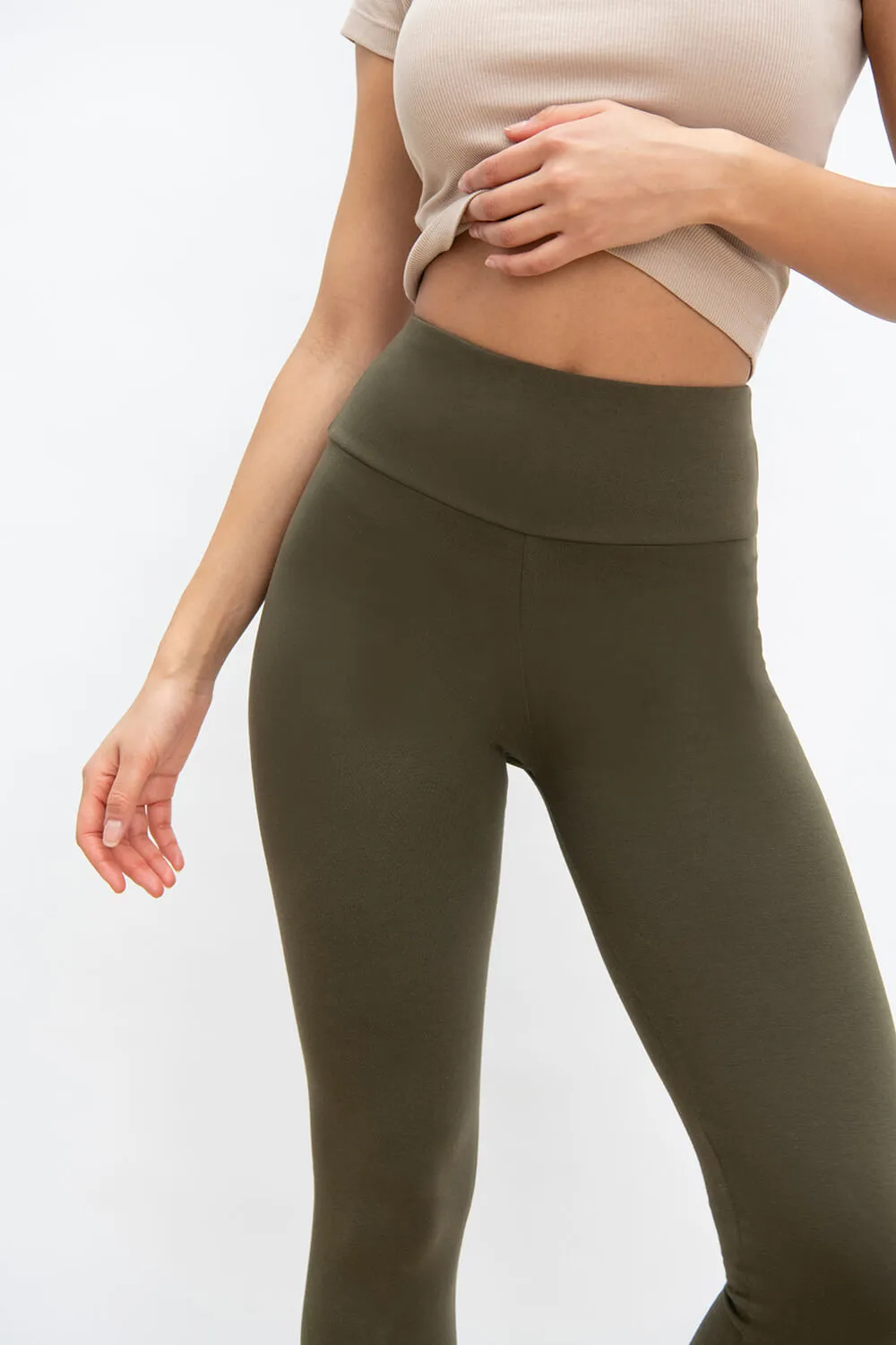 Everyday High Waisted Leggings - Khaki Green