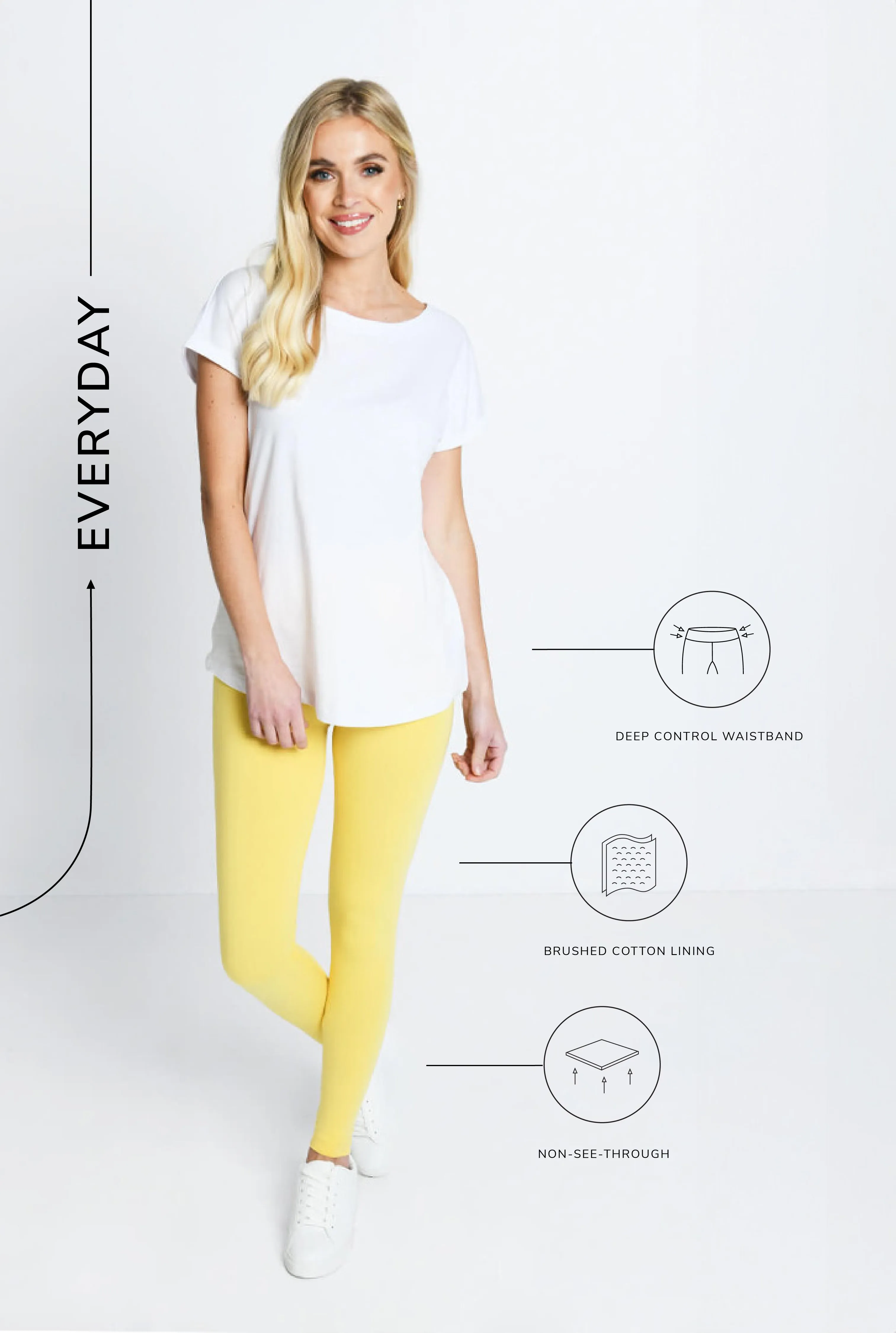 Everyday High Waisted Leggings - Pastel Yellow