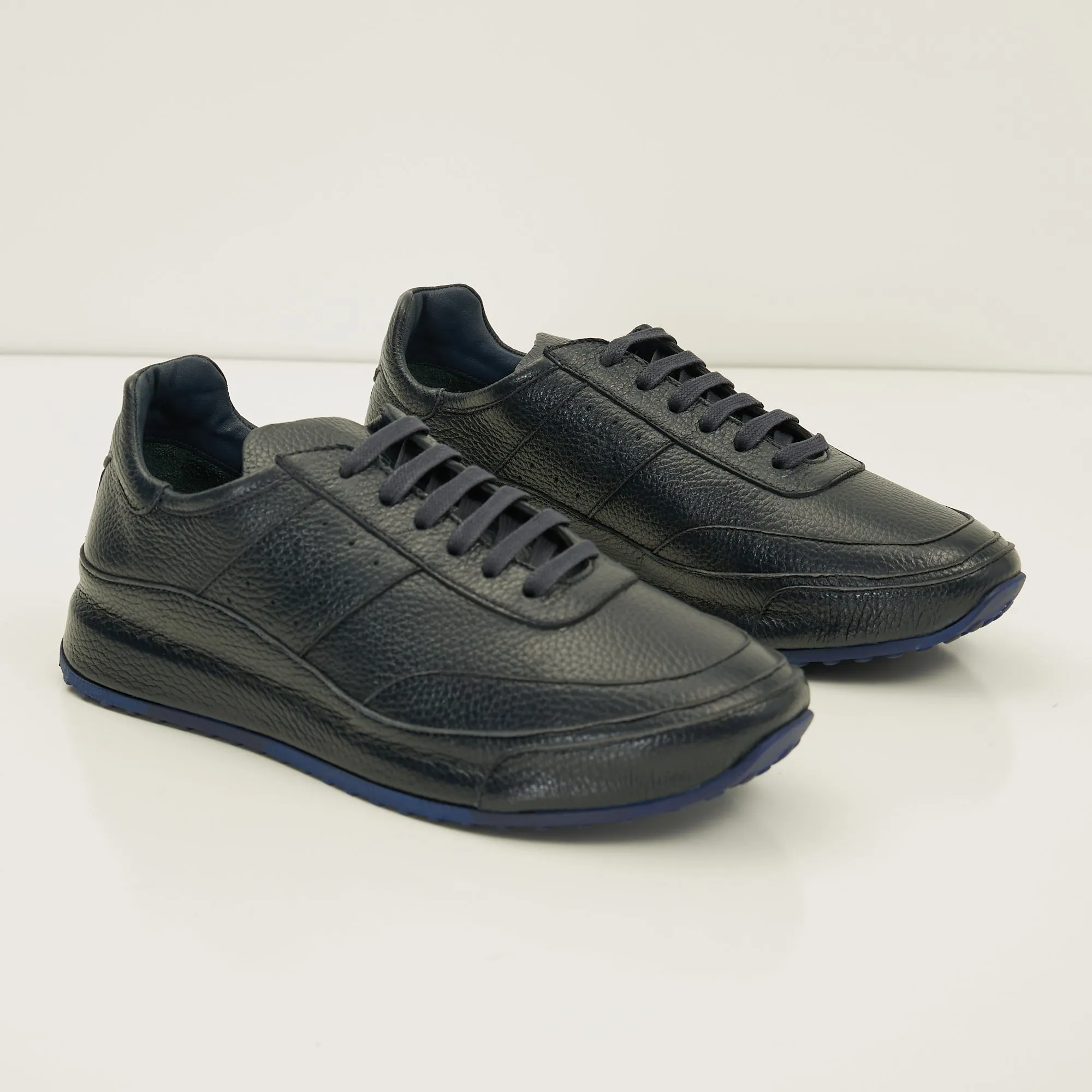 Full Grain Leather Stealth Sneaker - Navy