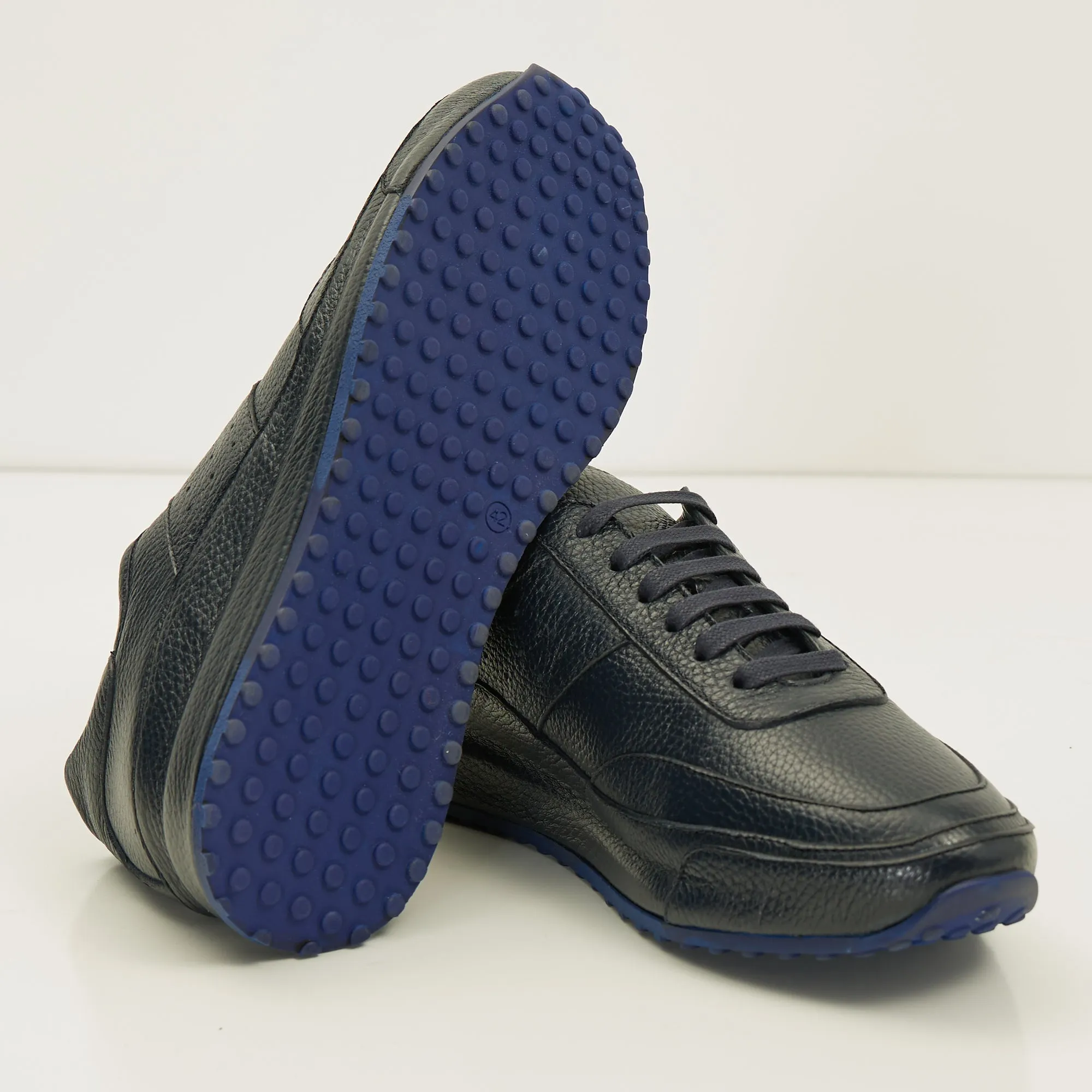 Full Grain Leather Stealth Sneaker - Navy