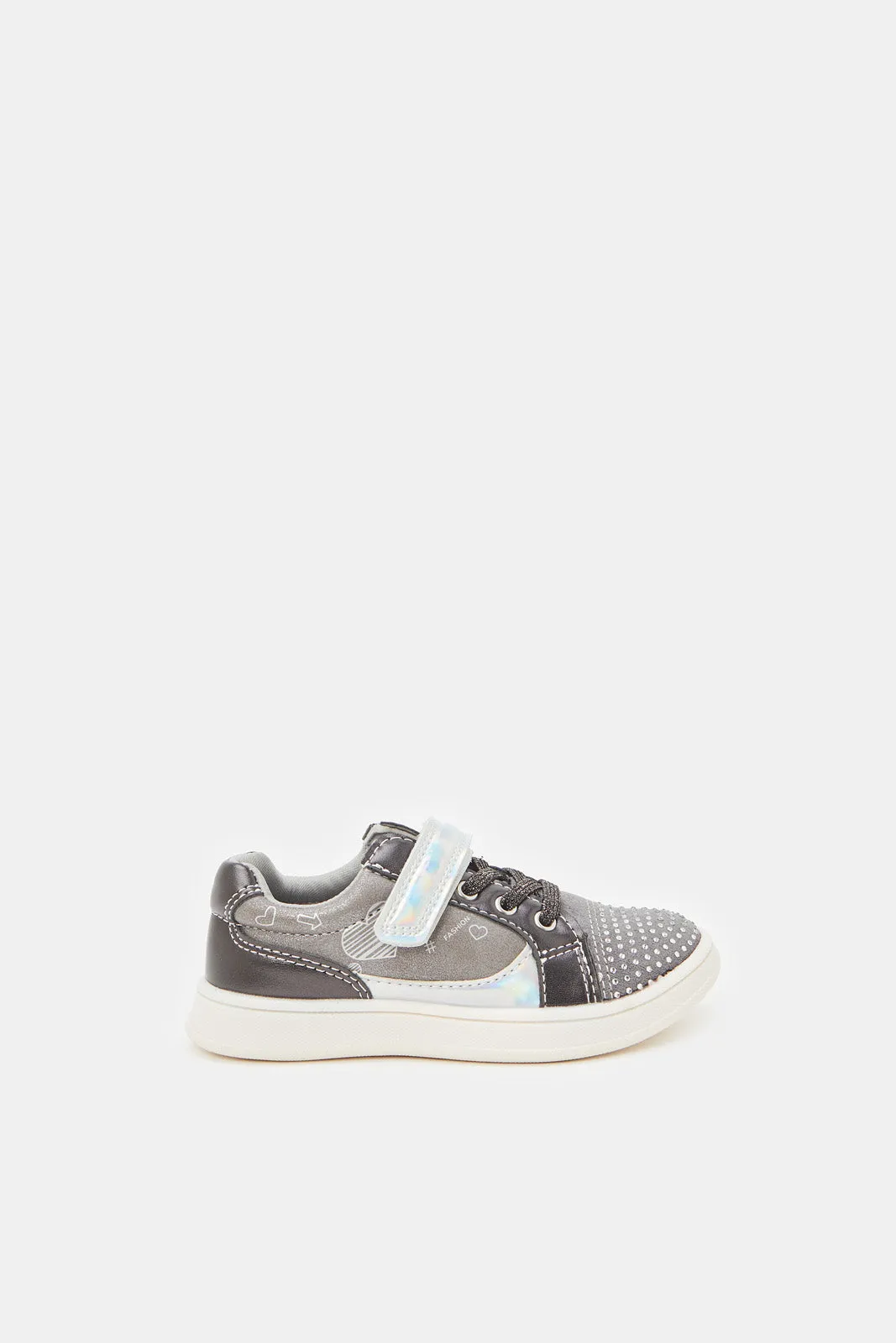 Girls Grey Diamante Sneaker