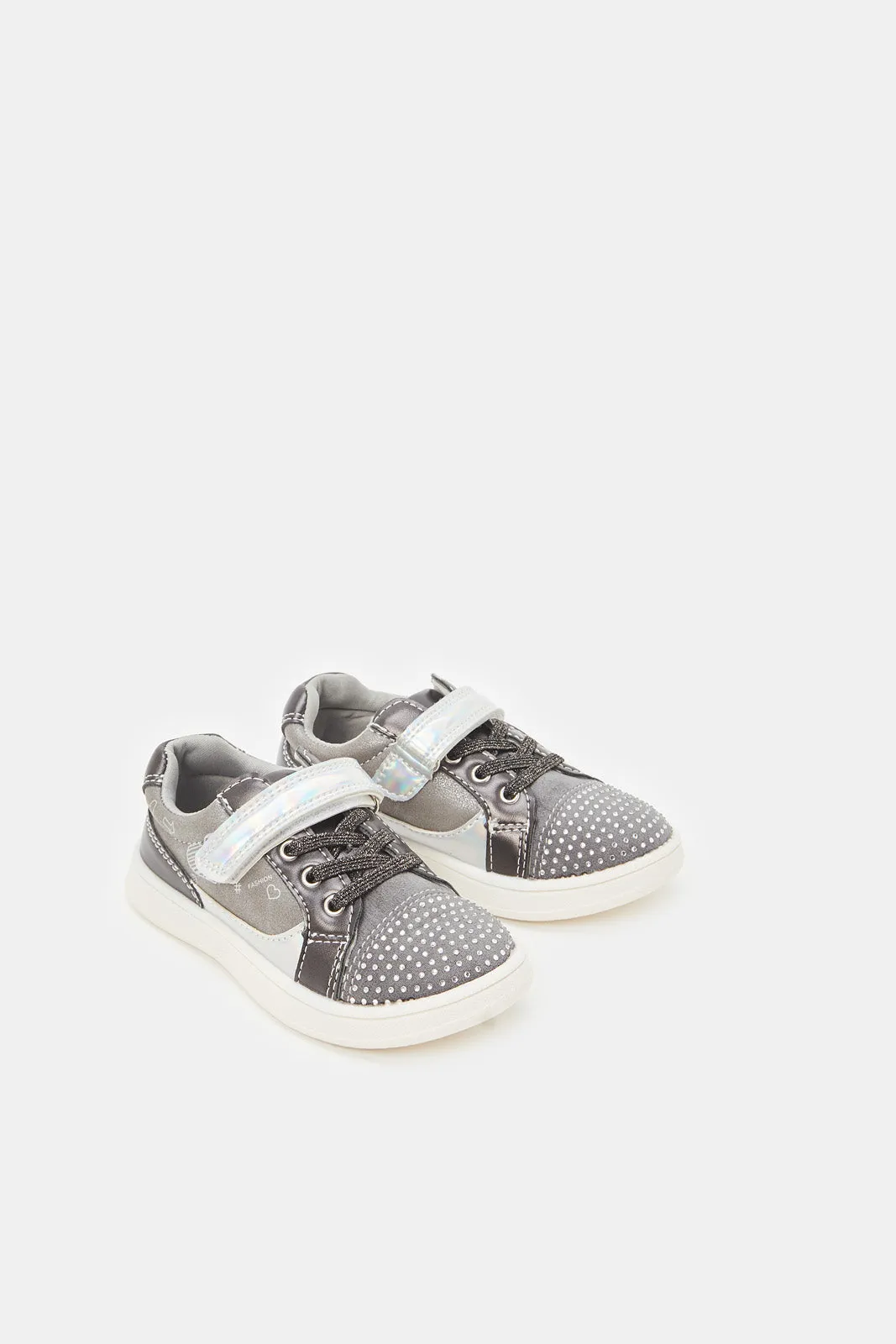 Girls Grey Diamante Sneaker