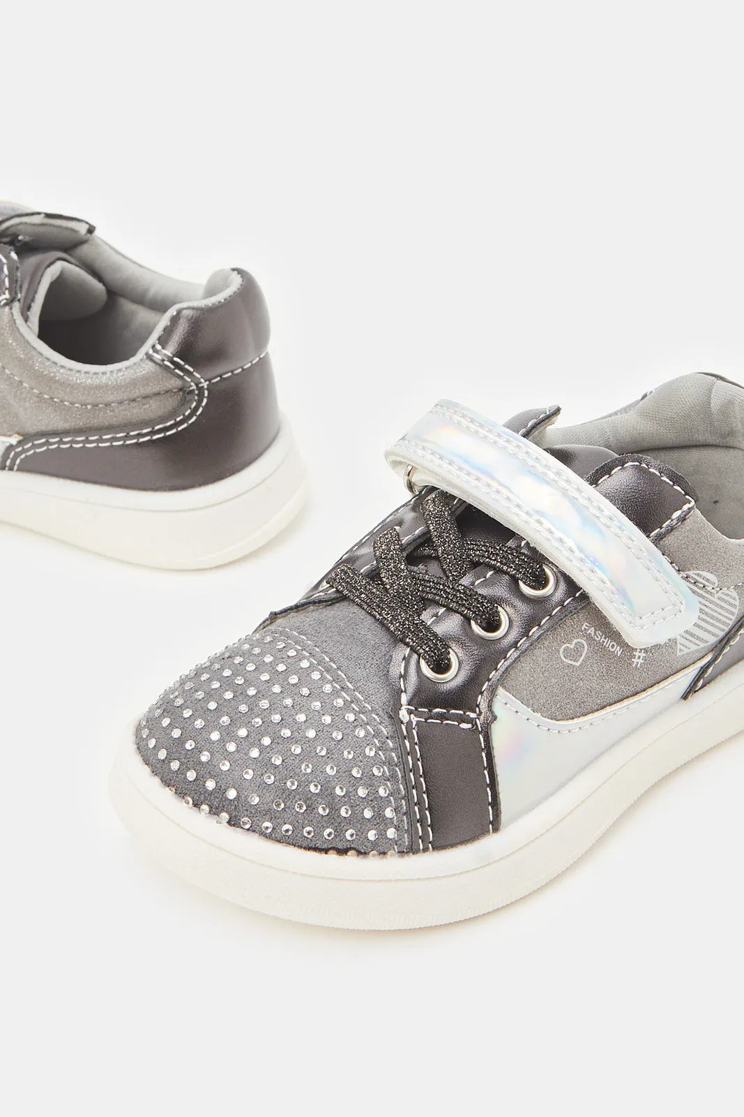 Girls Grey Diamante Sneaker