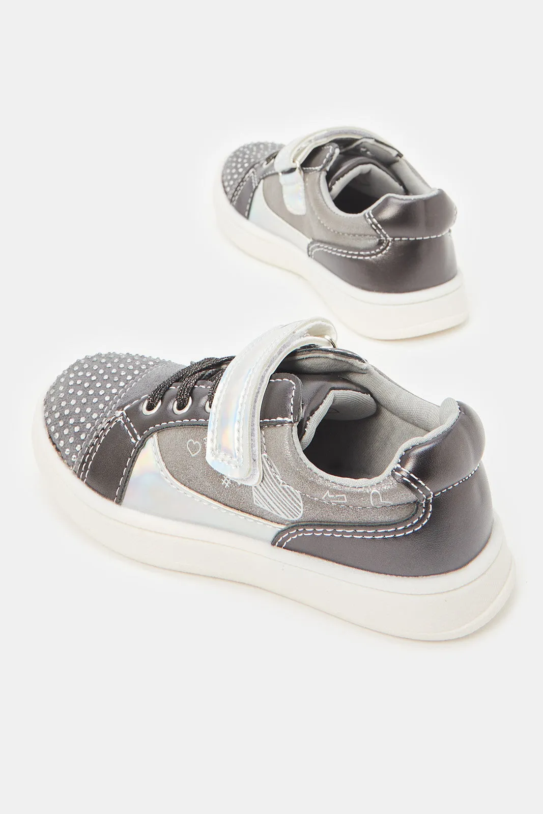 Girls Grey Diamante Sneaker