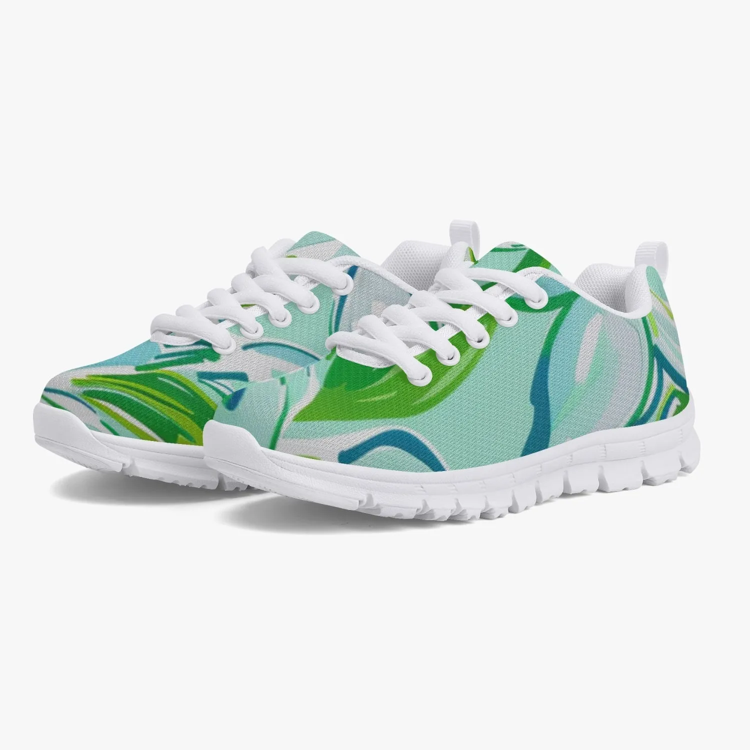 Green Floral  Kids' Lightweight Mesh Sneakers, Athletic Shoes for kids