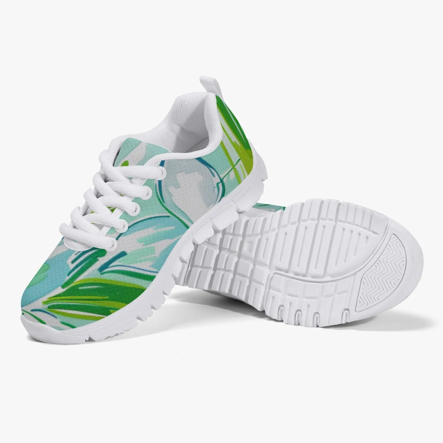 Green Floral  Kids' Lightweight Mesh Sneakers, Athletic Shoes for kids