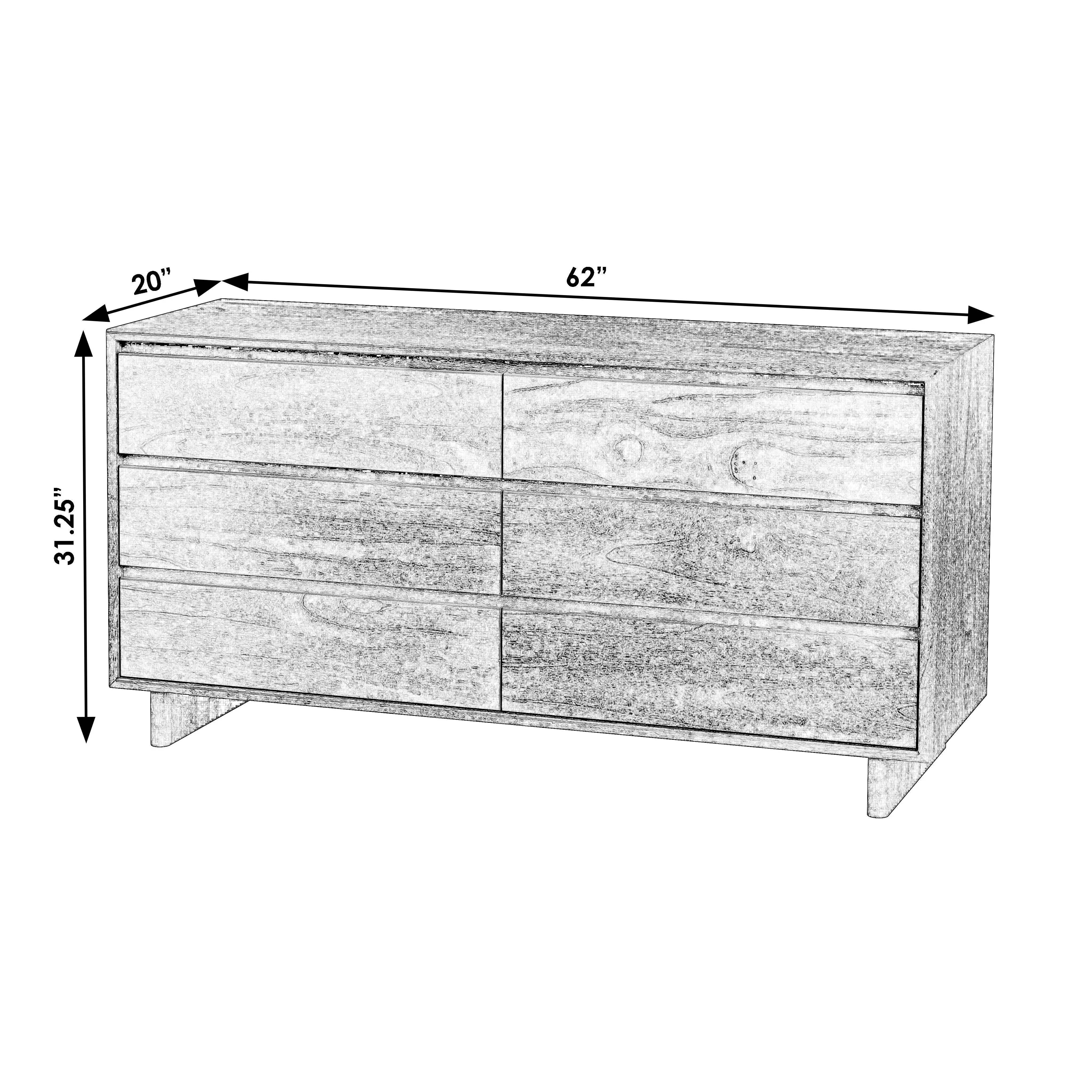 Halmstad Wood Panel 6 Drawer Dresser in Brown  5766188