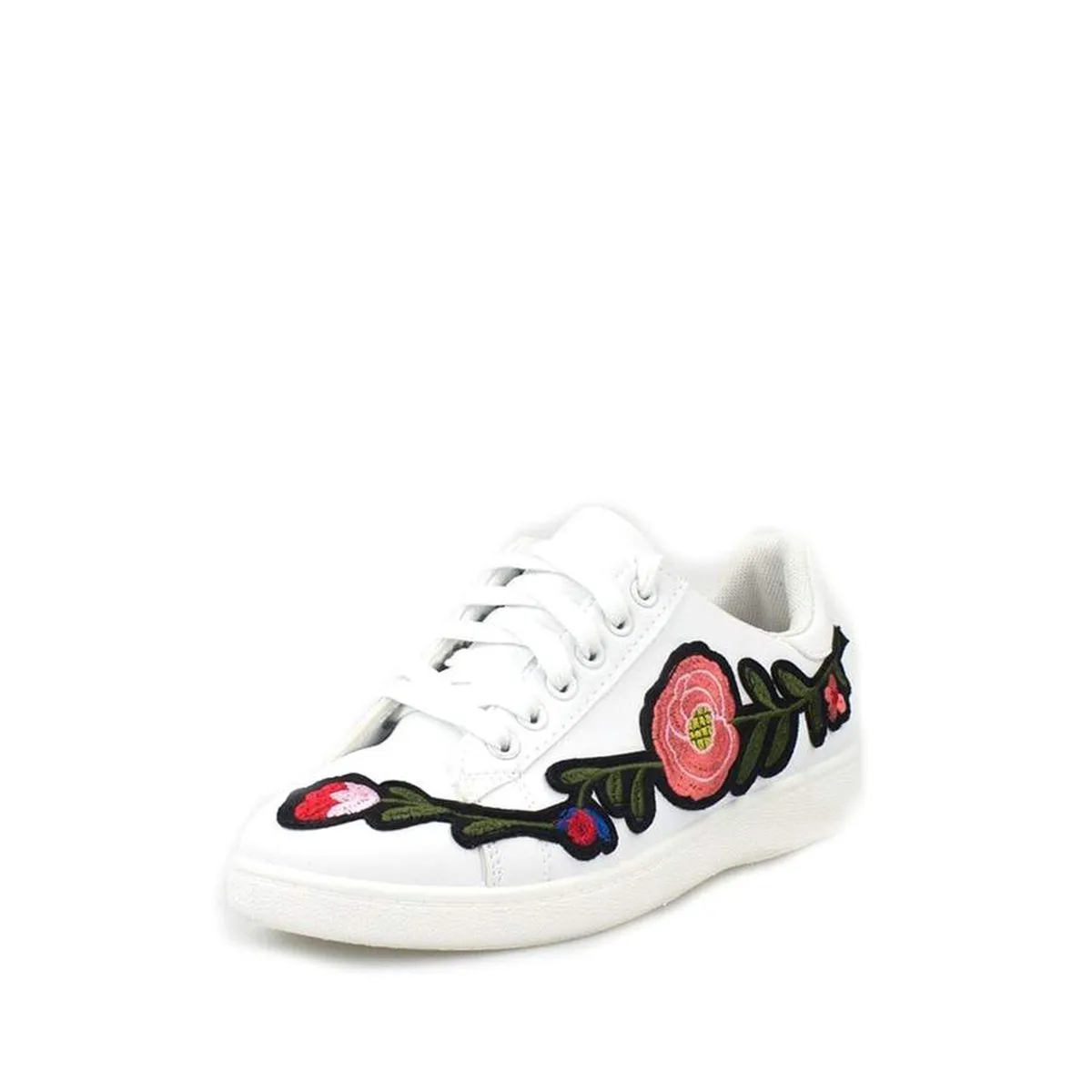 Harlea Floral Embroided Lace Up Trainers In Faux Leather