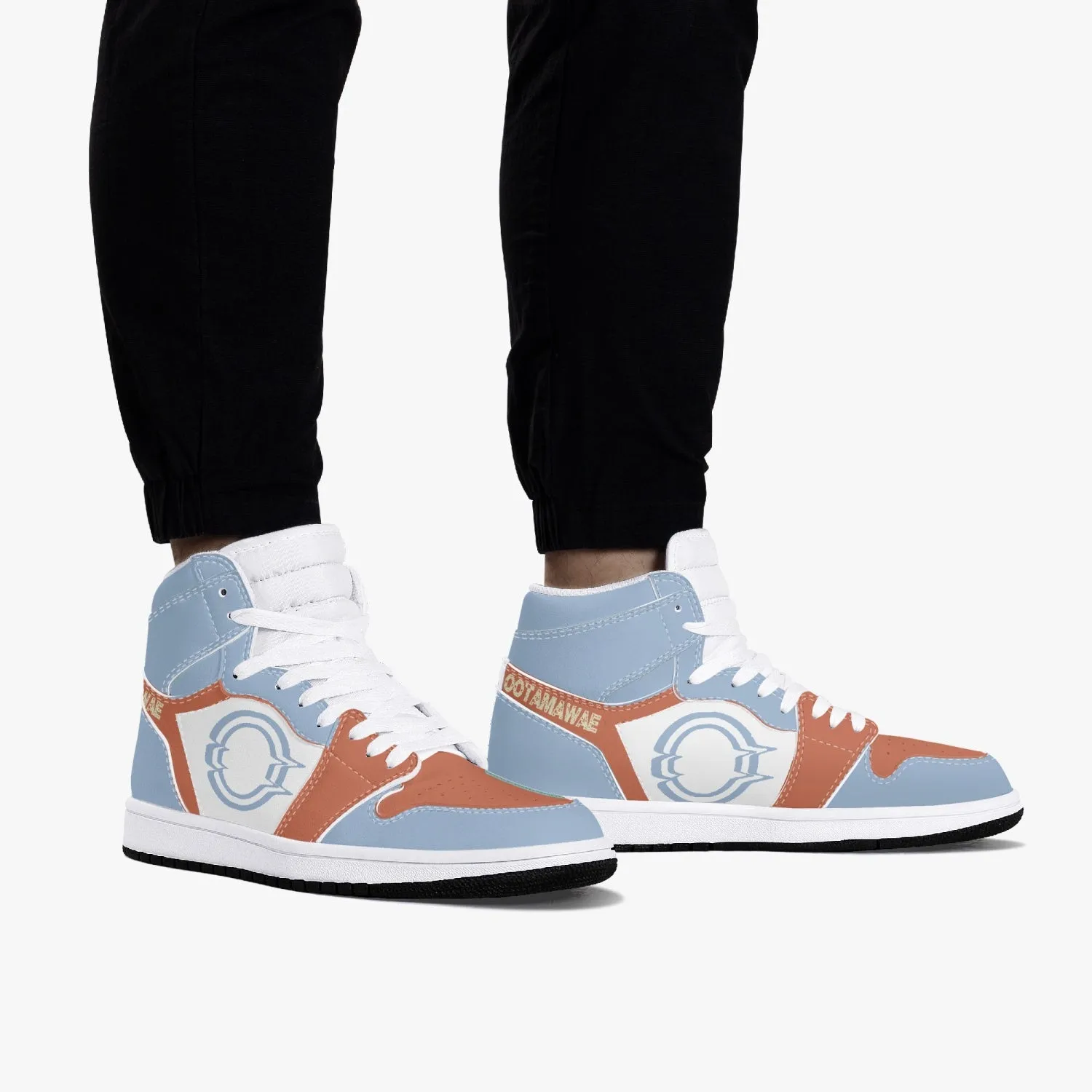 High-Top Leather Sneakers Blue\Orange