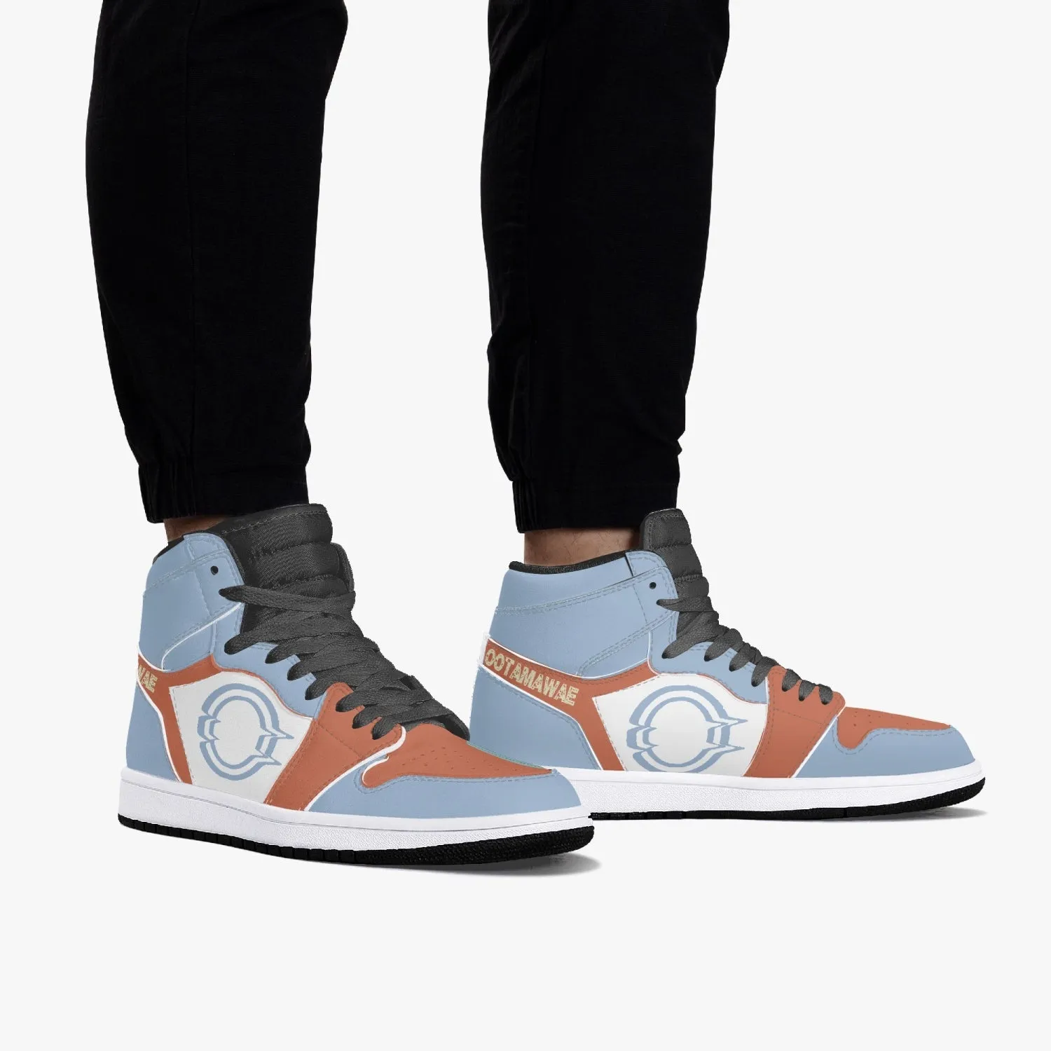 High-Top Leather Sneakers Blue\Orange