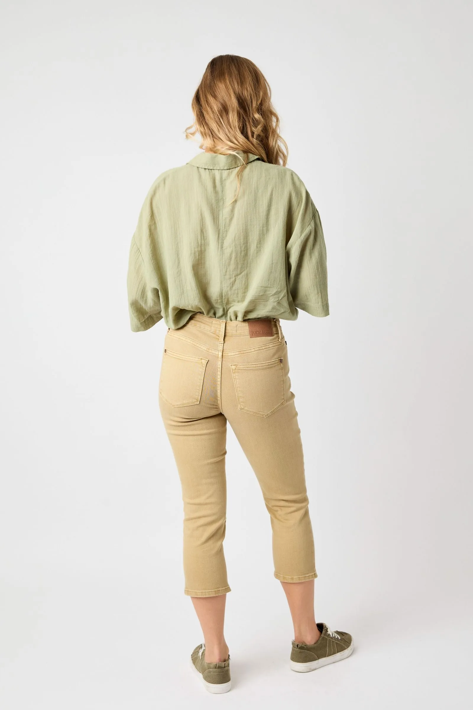 Judy Blue “Ava” Khaki High Rise Garment Dyed Capri