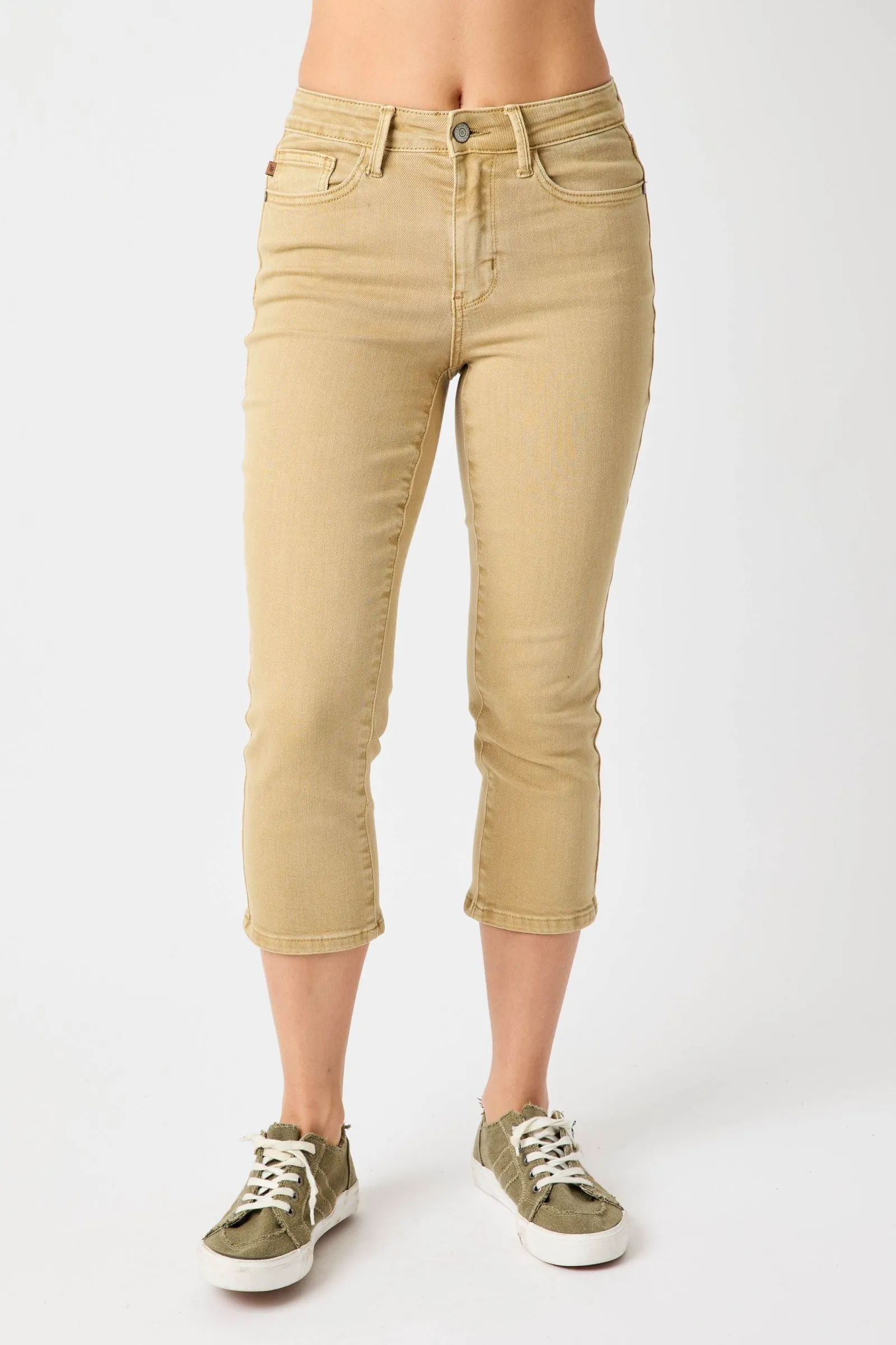 Judy Blue “Ava” Khaki High Rise Garment Dyed Capri