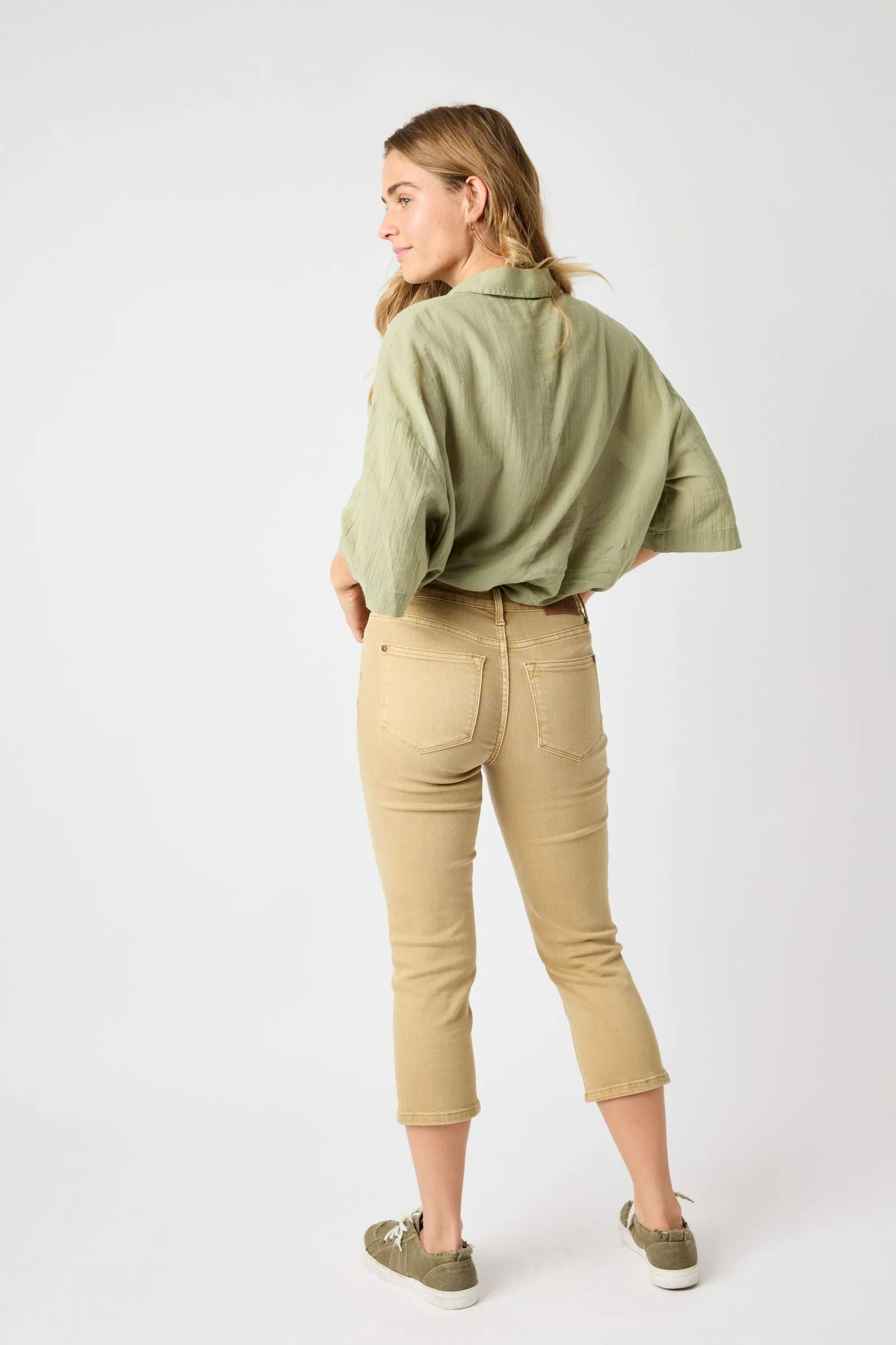 Judy Blue “Ava” Khaki High Rise Garment Dyed Capri