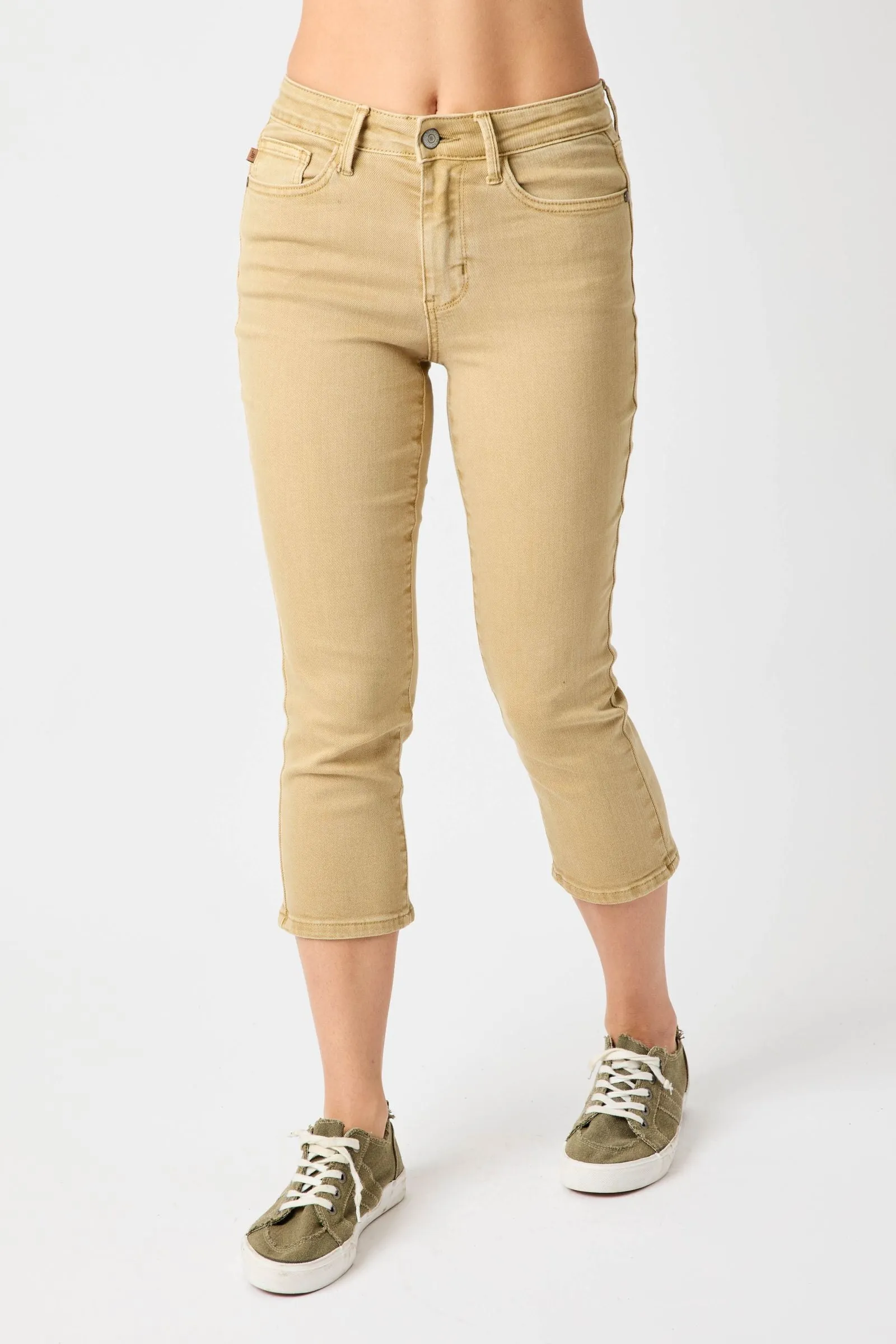 Judy Blue “Ava” Khaki High Rise Garment Dyed Capri