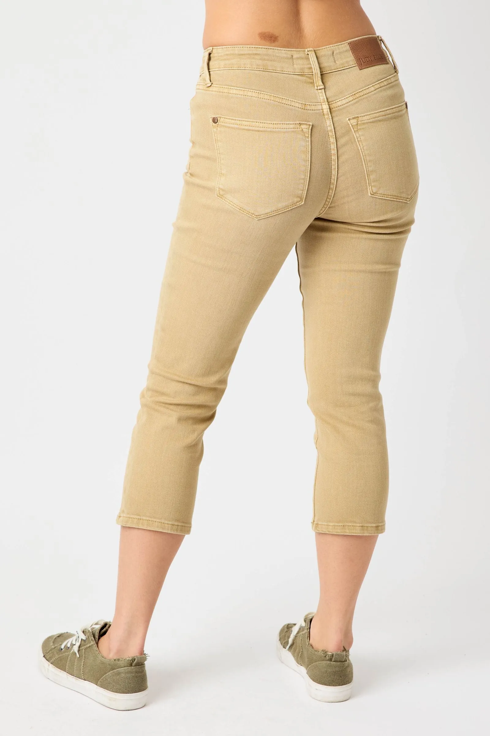 Judy Blue “Ava” Khaki High Rise Garment Dyed Capri