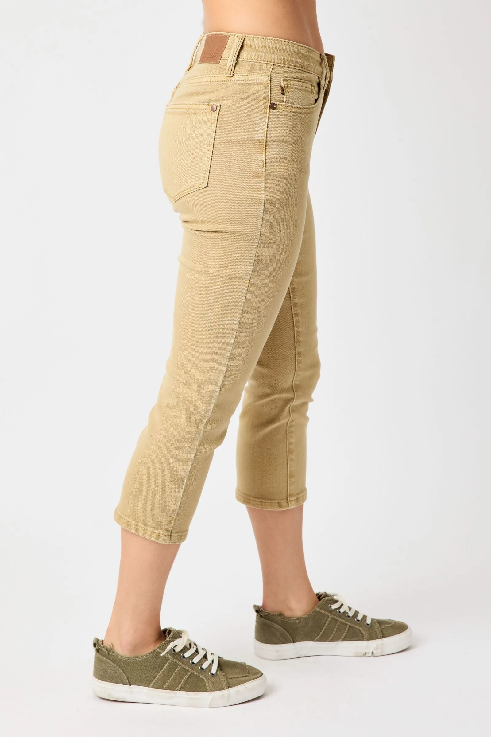 Judy Blue “Ava” Khaki High Rise Garment Dyed Capri