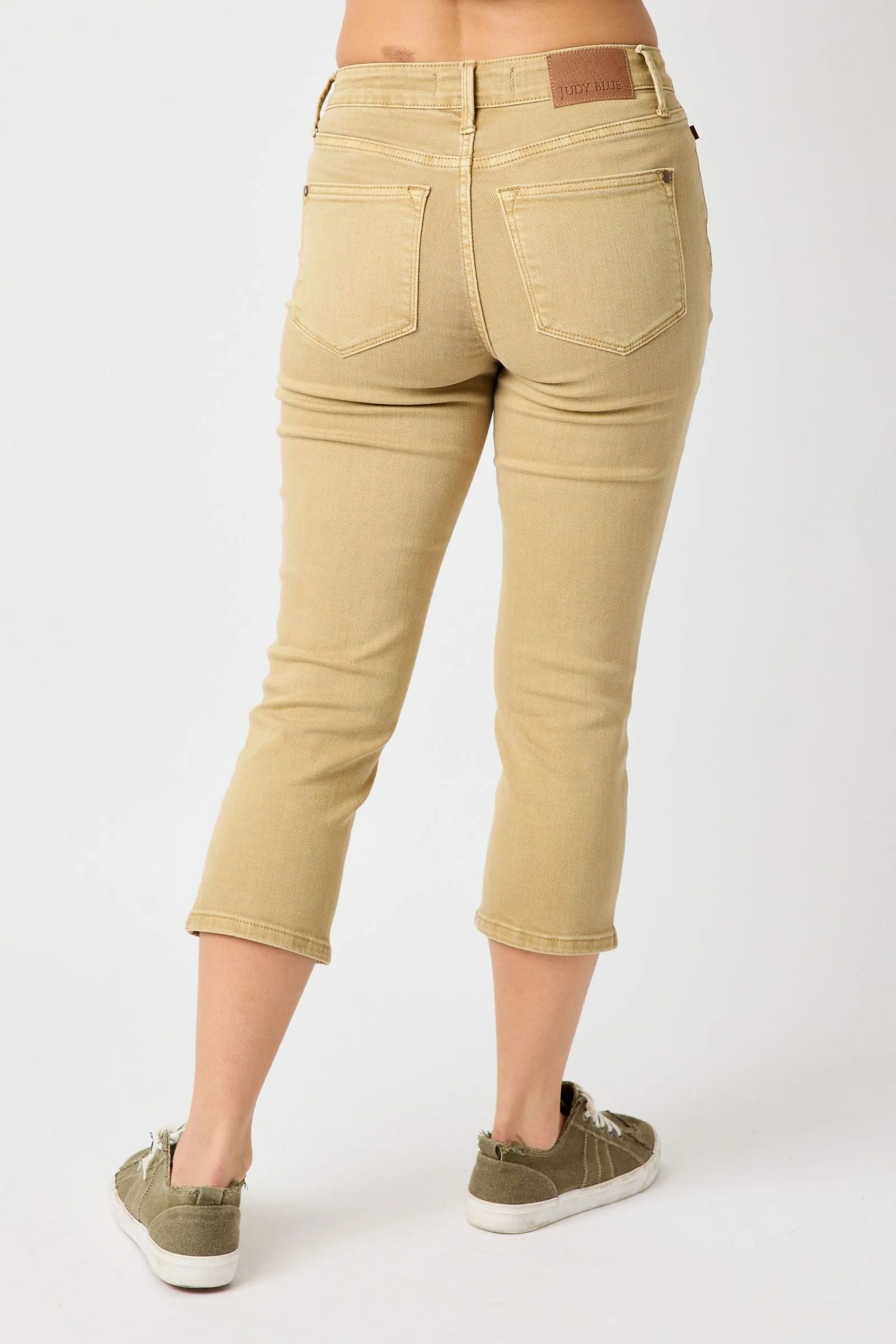 Judy Blue “Ava” Khaki High Rise Garment Dyed Capri