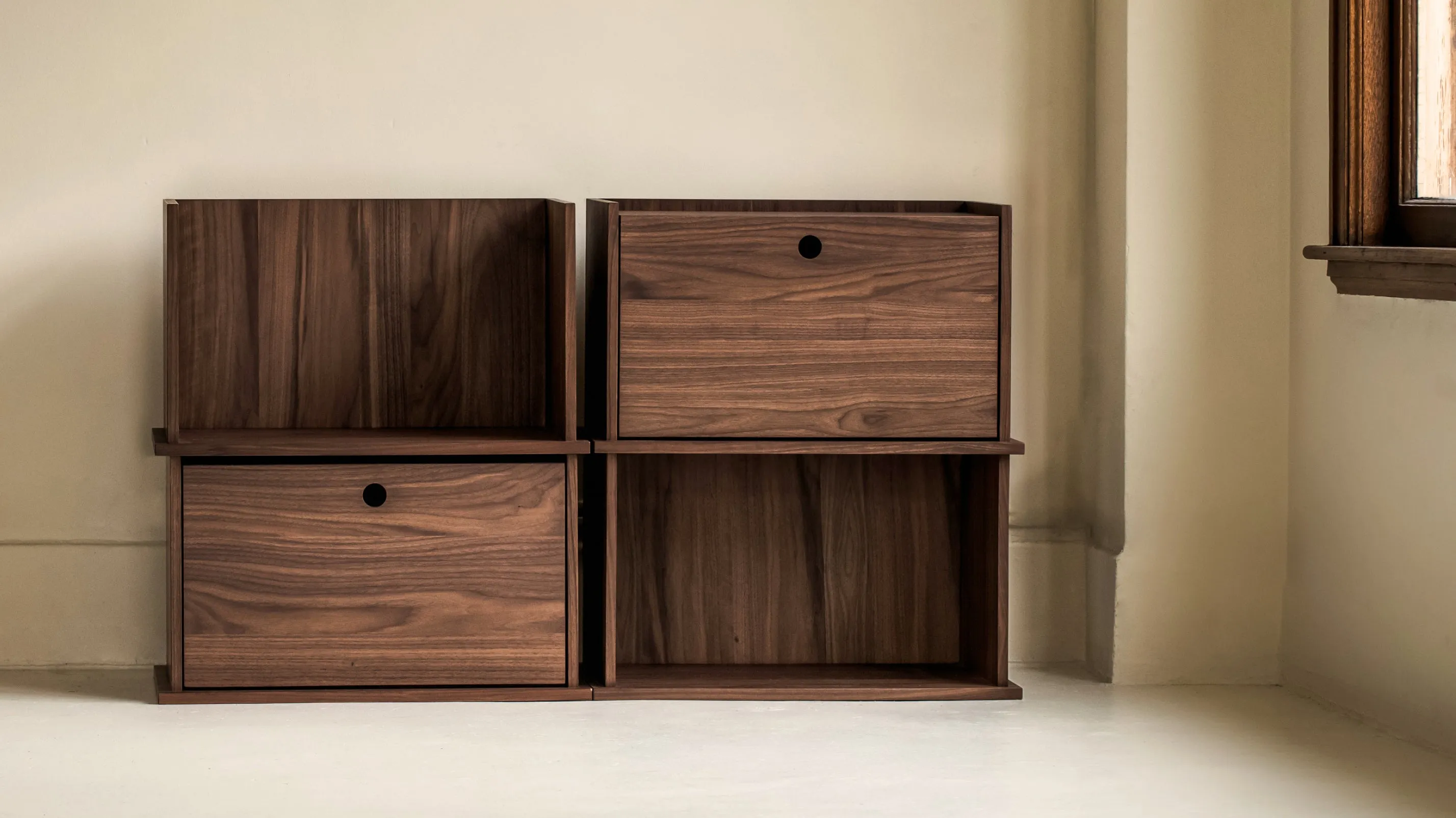 Keep Stacking Storage System 4-Piece, Open and Closed, Walnut