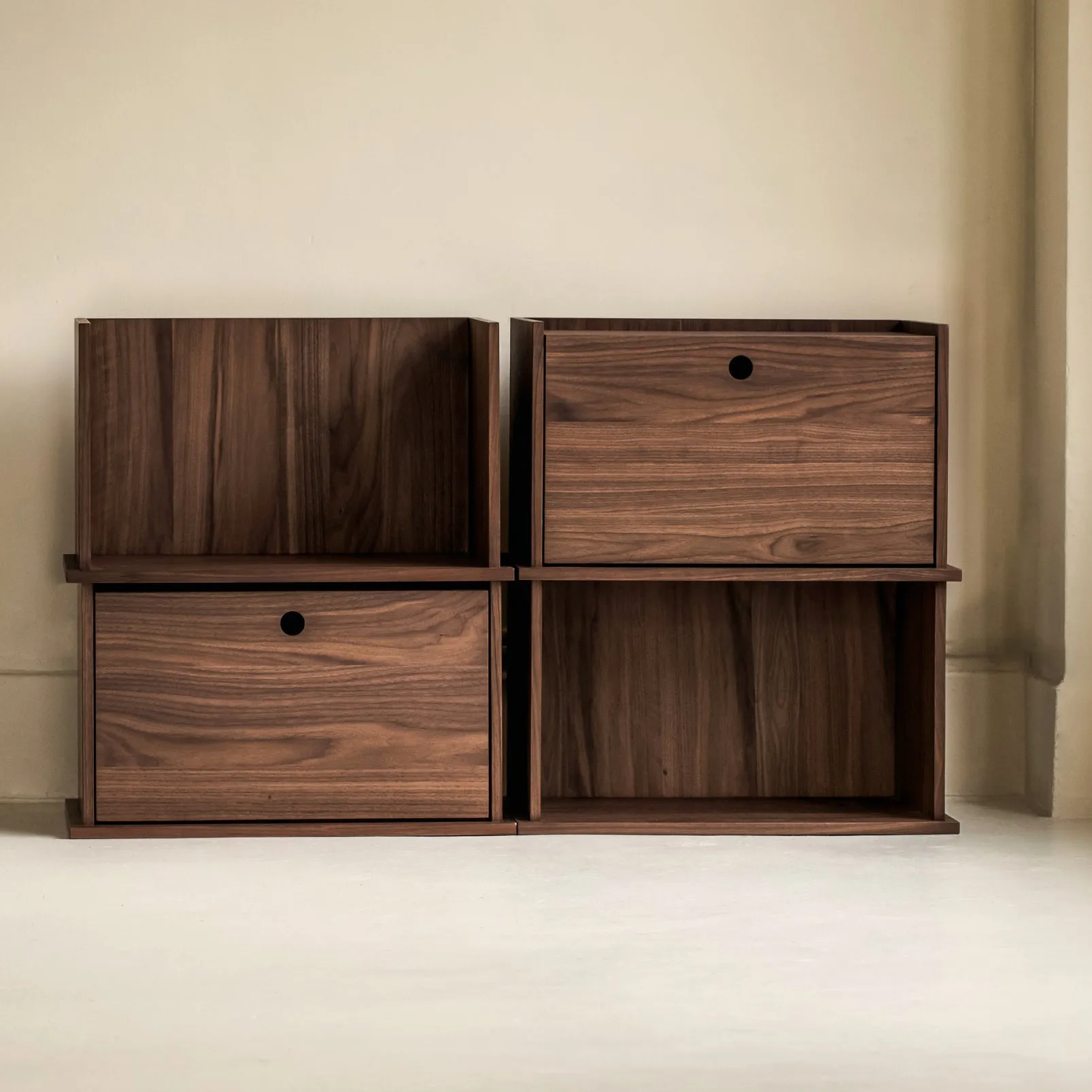 Keep Stacking Storage System 4-Piece, Open and Closed, Walnut