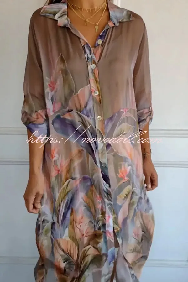 Lightweight and Comfortable Floral Print Shirt Maxi Dress