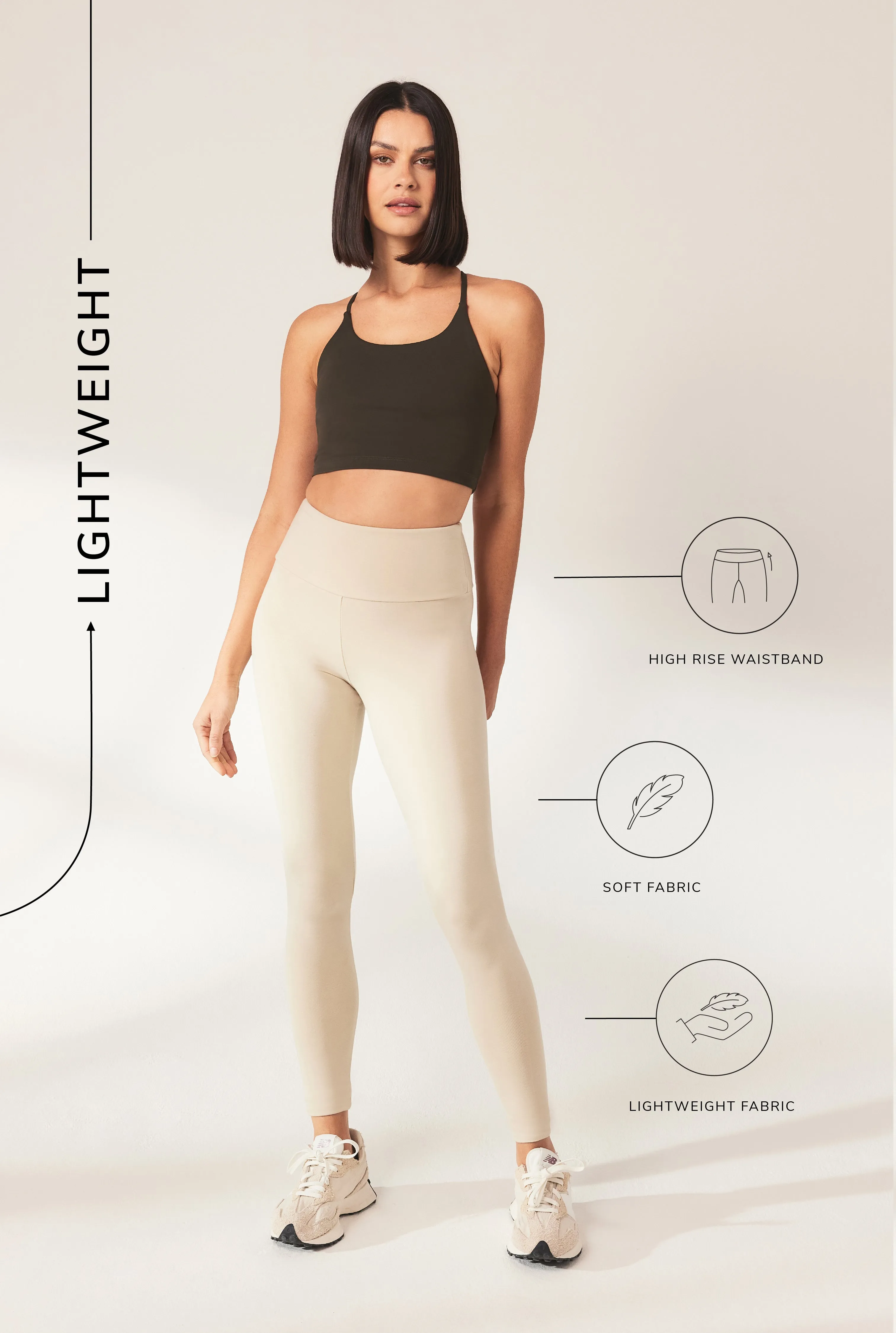 Lightweight Everyday High Waisted Leggings - Natural Beige