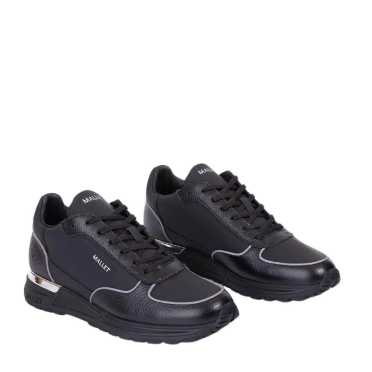 Mallet London Popham Lite Triple Black Silver Trainers