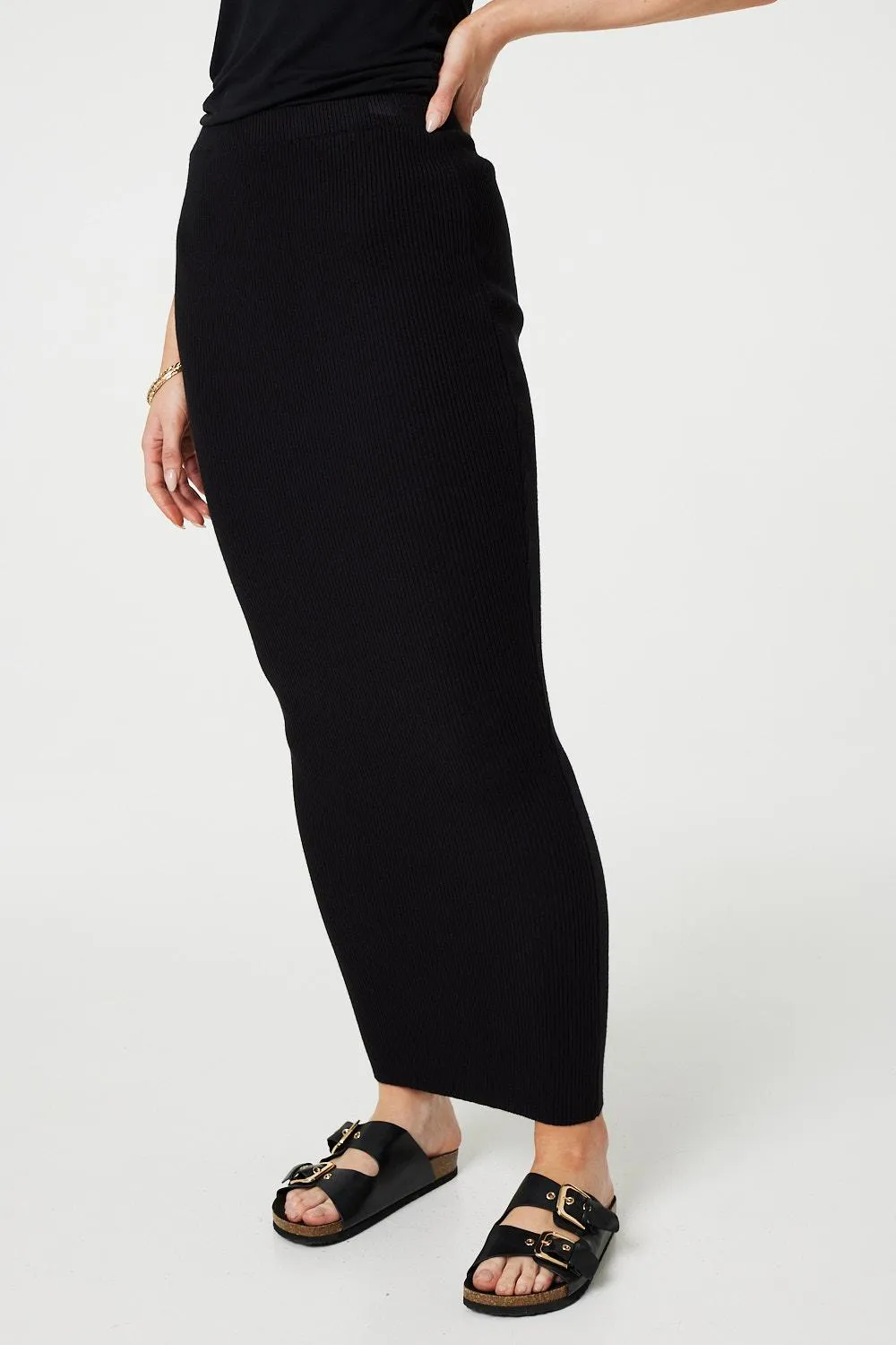 Plain Knit High Waist Bodycon Maxi Skirt