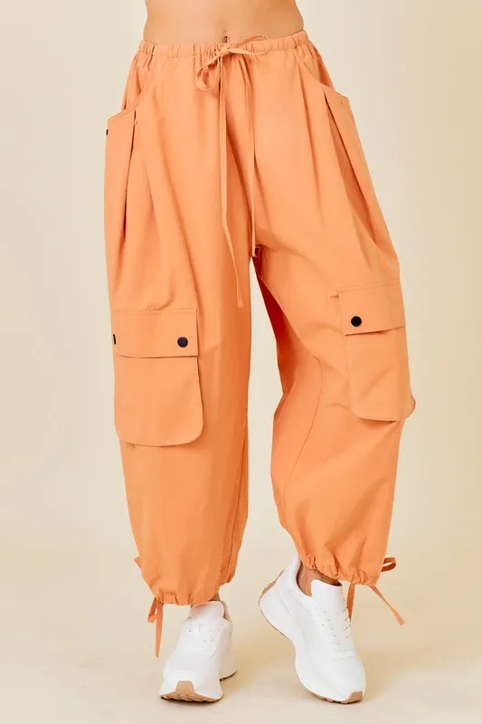 Salmon Elastic Waste Cargo Balloon Pants